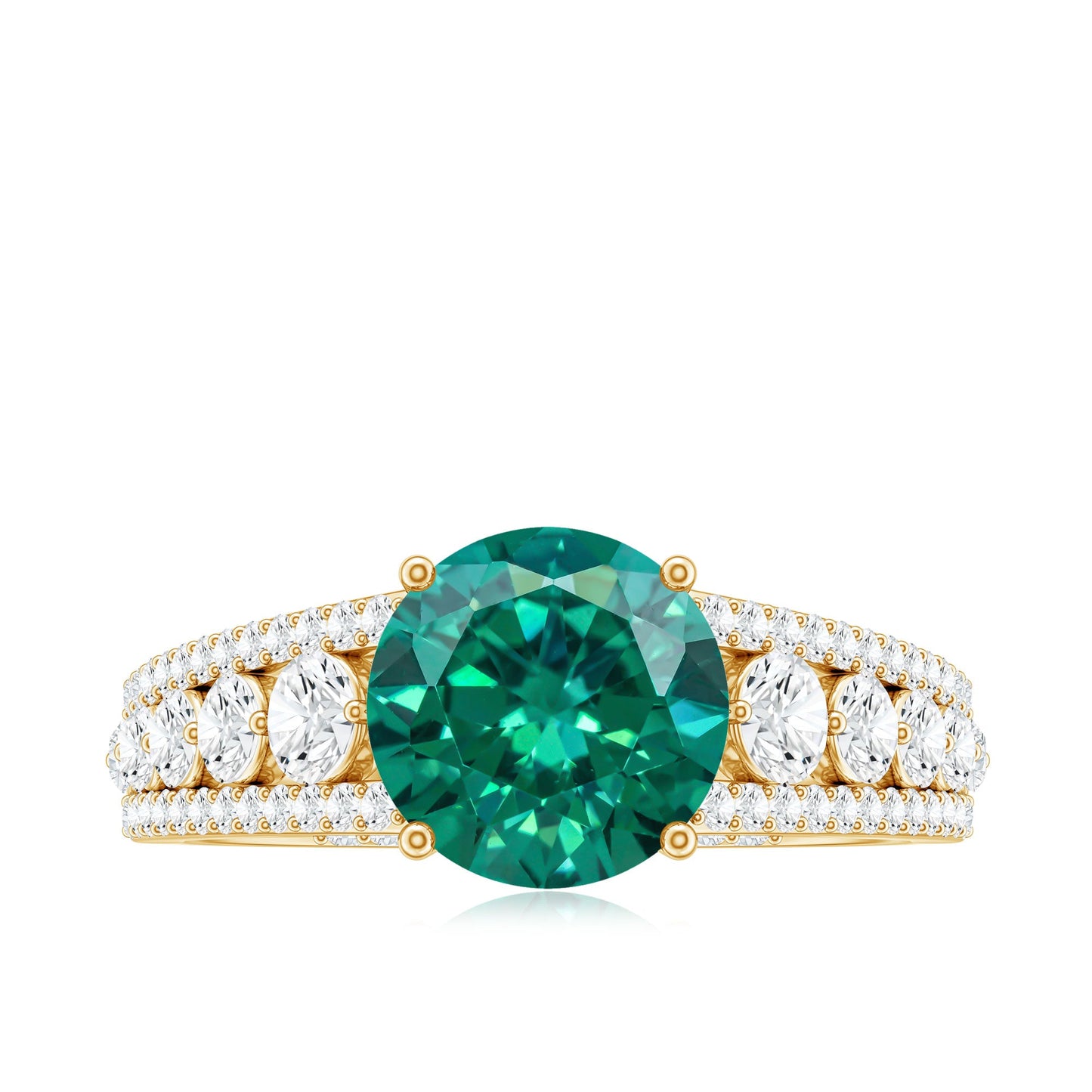 Certified 8 mm Lab Grown Emerald Statement Engagement Ring with Side Stones