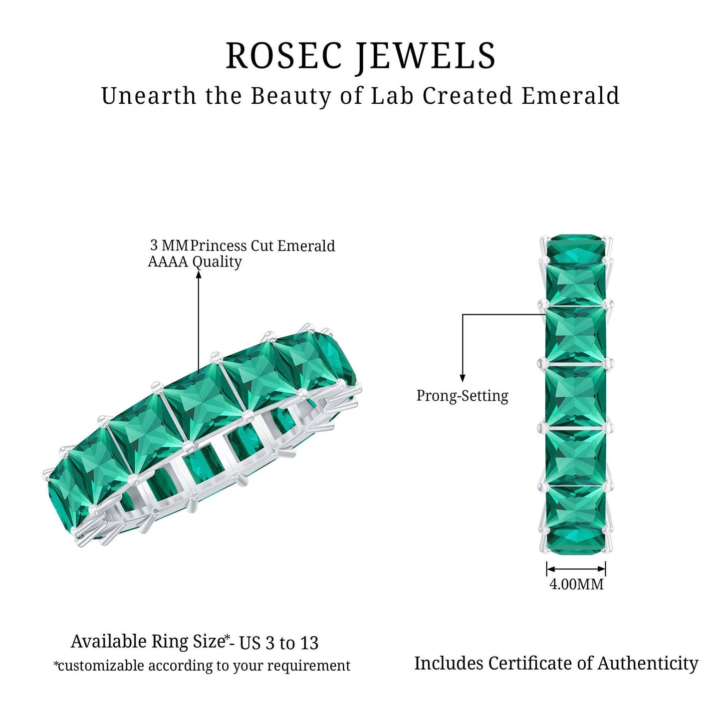 Princess Cut Lab Created Emerald Full Eternity Band