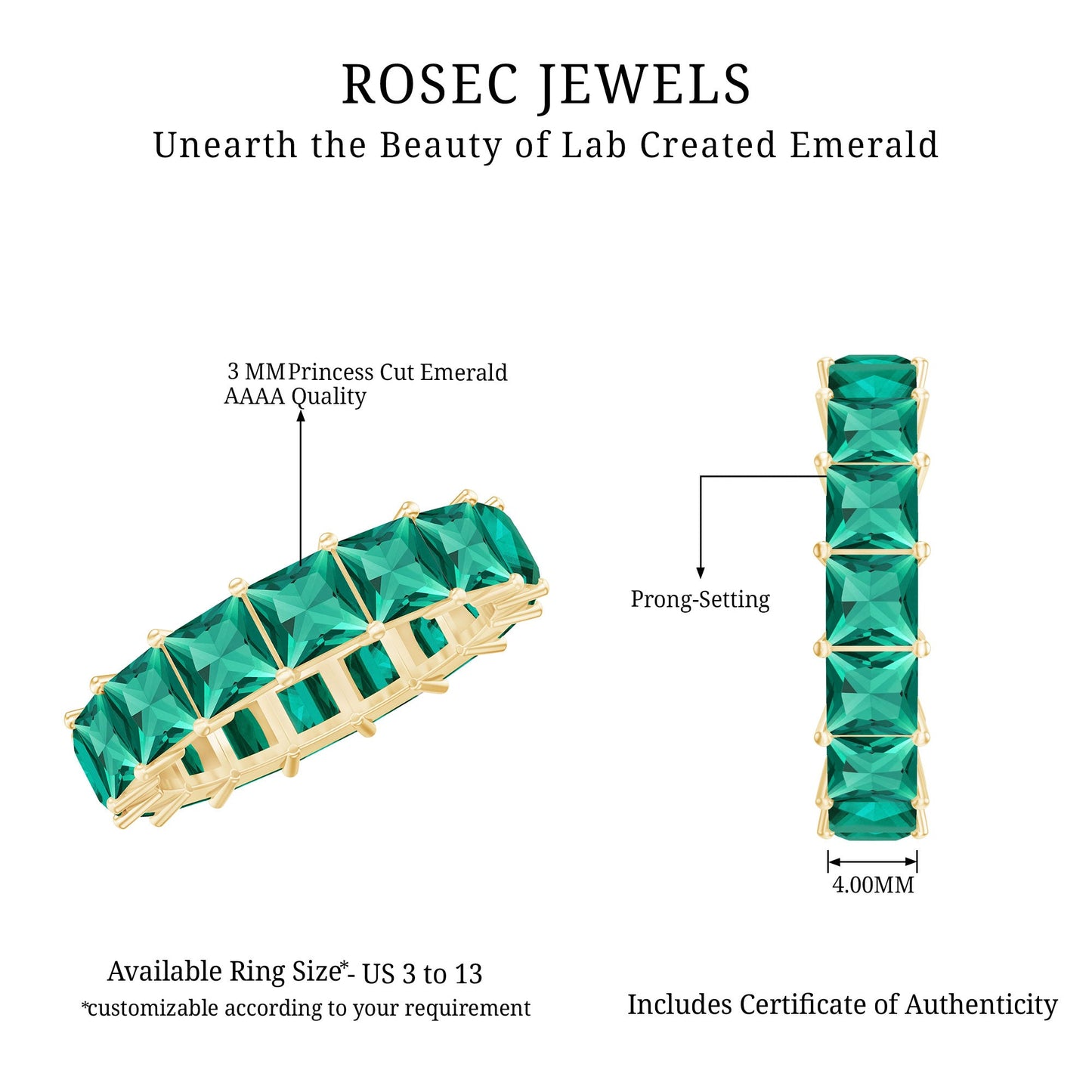 Princess Cut Lab Created Emerald Full Eternity Band