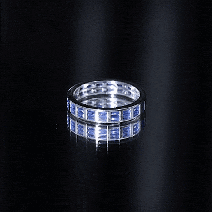 Baguette Cut Lab Created Blue Sapphire Double Row Wedding Band
