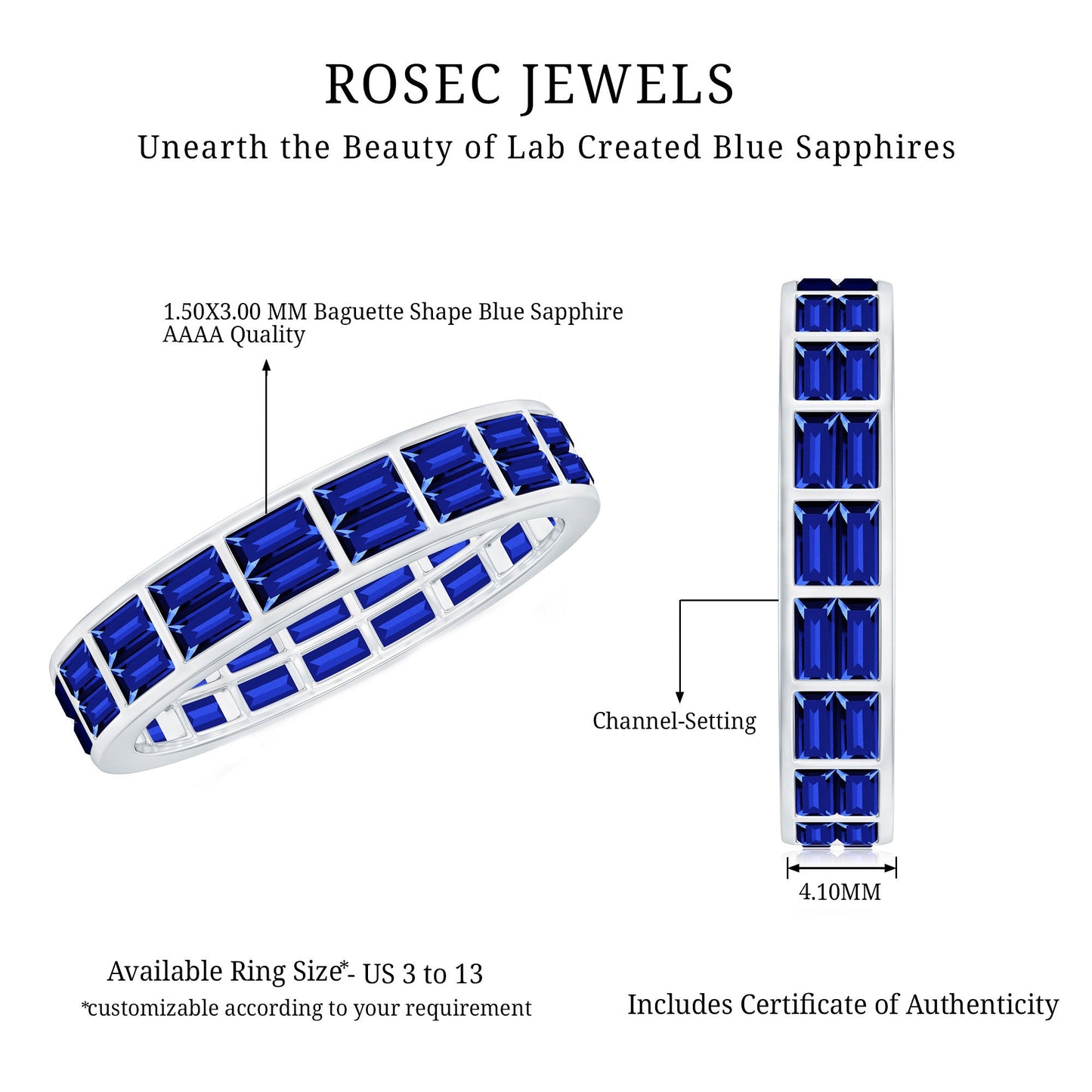 Baguette Cut Lab Created Blue Sapphire Double Row Wedding Band