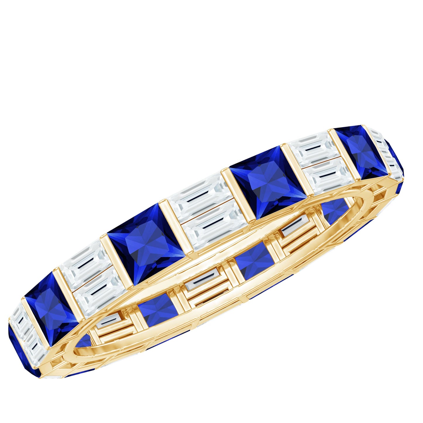 Certified Lab Grown Blue Sapphire Eternity Band Ring with Moissanite