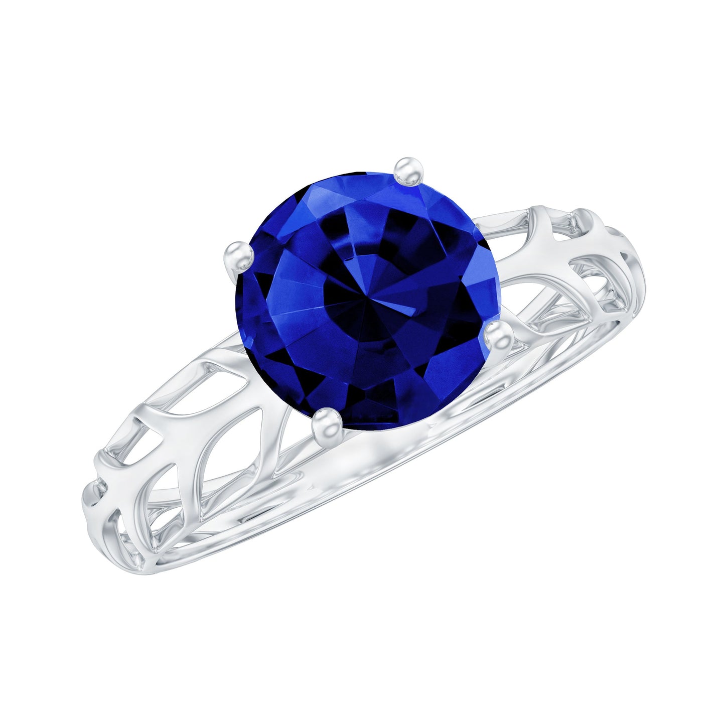 AAAA Quality Lab Created Blue Sapphire Solitaire Ring with Filigree Shank