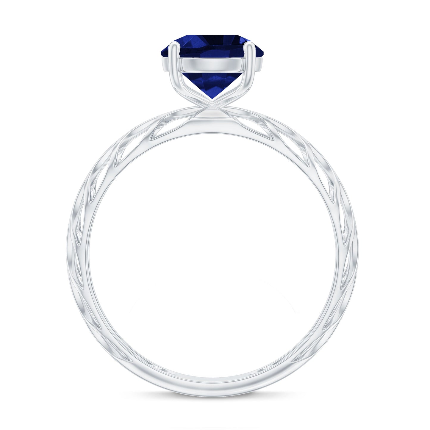 AAAA Quality Lab Created Blue Sapphire Solitaire Ring with Filigree Shank
