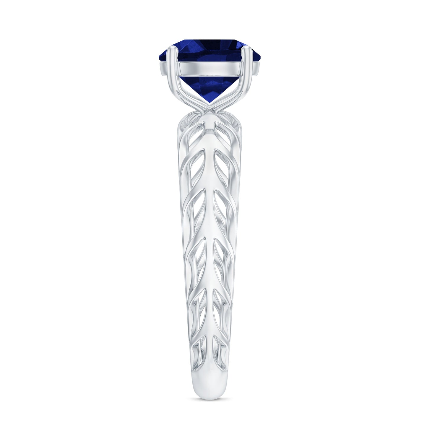 AAAA Quality Lab Created Blue Sapphire Solitaire Ring with Filigree Shank