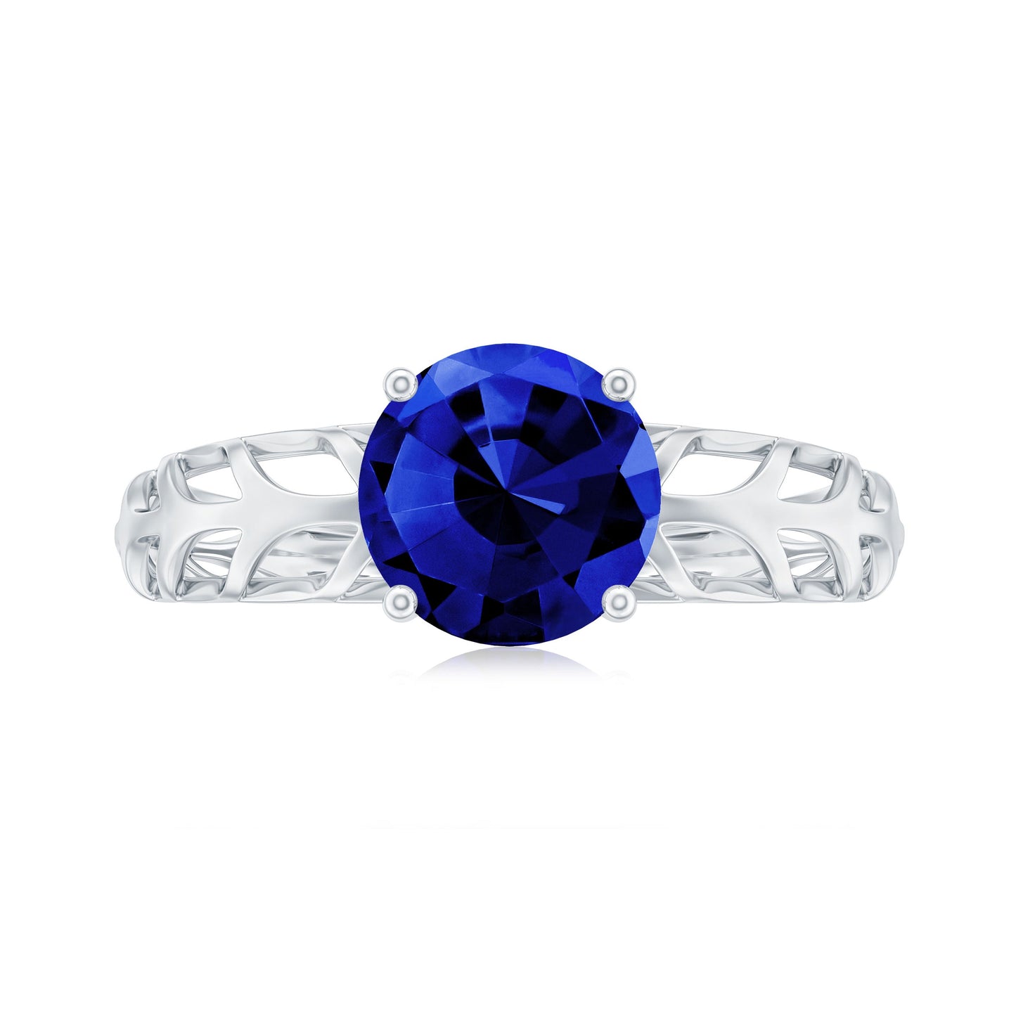 AAAA Quality Lab Created Blue Sapphire Solitaire Ring with Filigree Shank