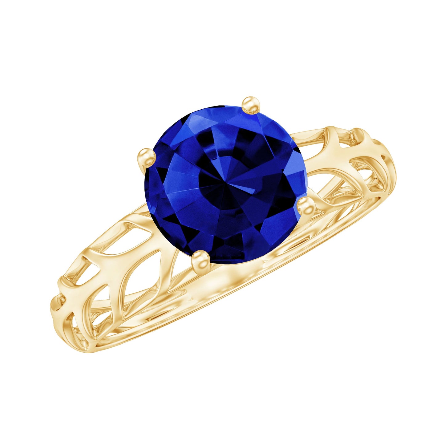 AAAA Quality Lab Created Blue Sapphire Solitaire Ring with Filigree Shank