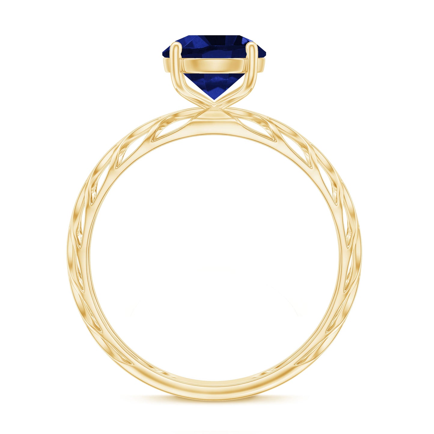 AAAA Quality Lab Created Blue Sapphire Solitaire Ring with Filigree Shank