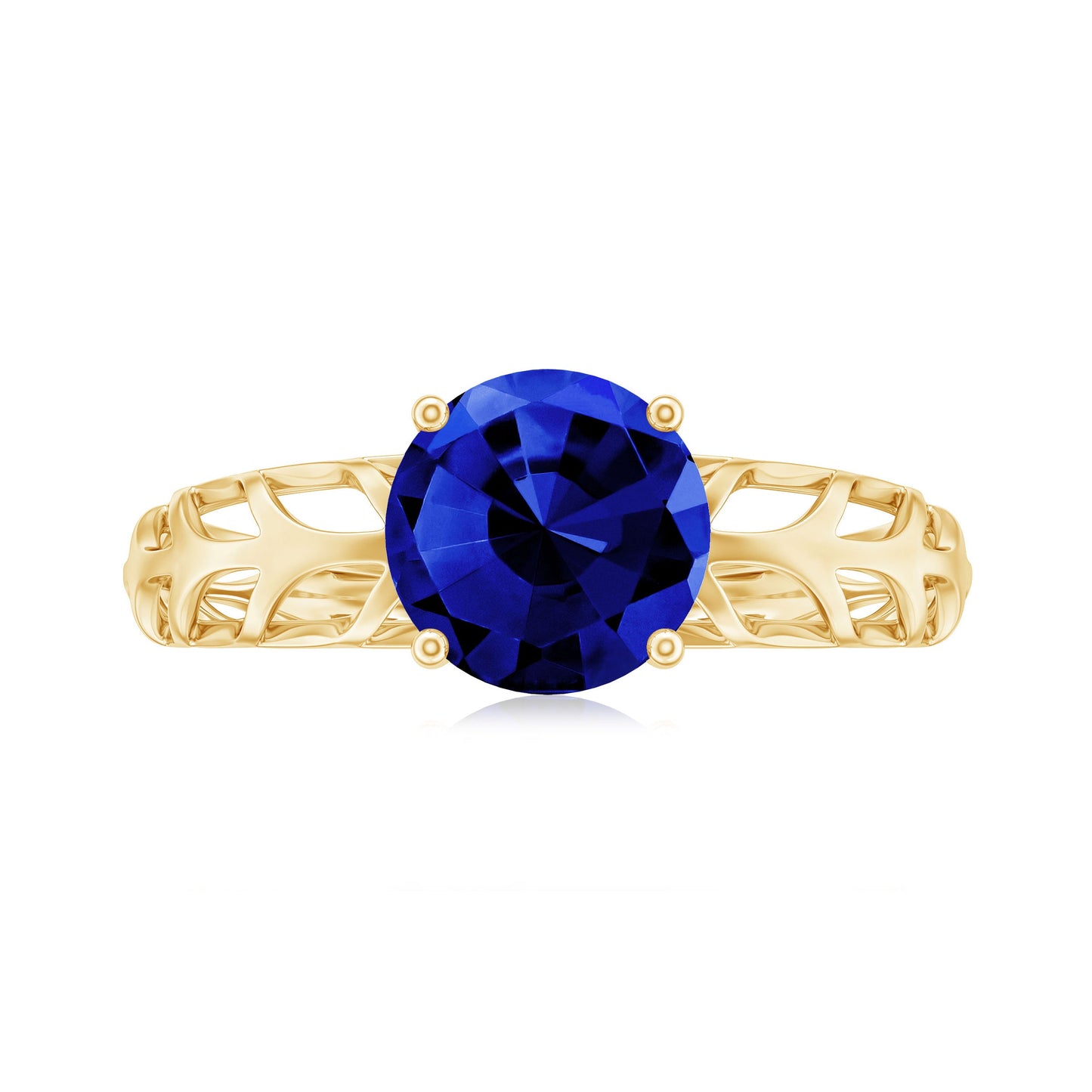 AAAA Quality Lab Created Blue Sapphire Solitaire Ring with Filigree Shank