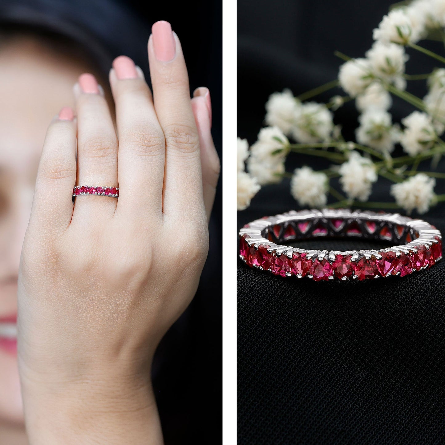 3 Carat Lab Created Ruby Heart Eternity Band Ring