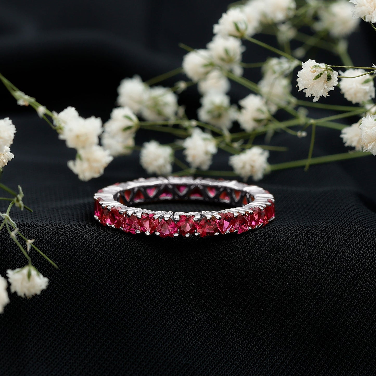 3 Carat Lab Created Ruby Heart Eternity Band Ring