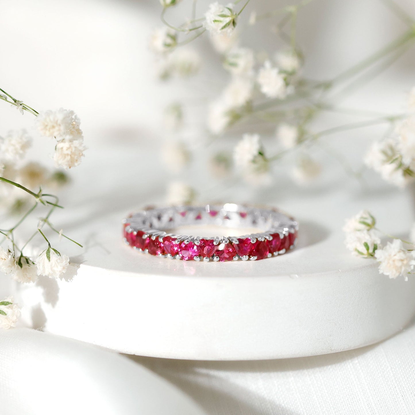 3 Carat Lab Created Ruby Heart Eternity Band Ring