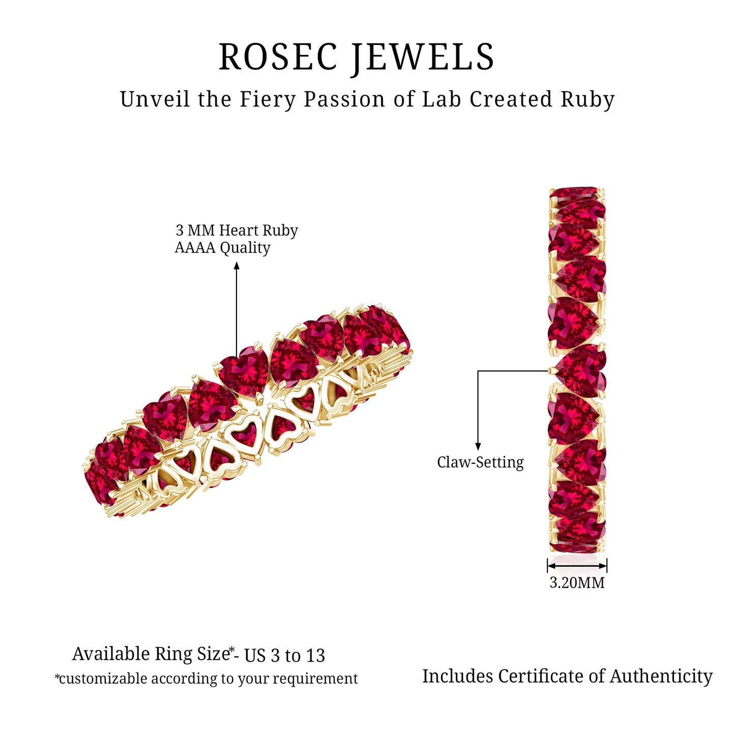 3 Carat Lab Created Ruby Heart Eternity Band Ring