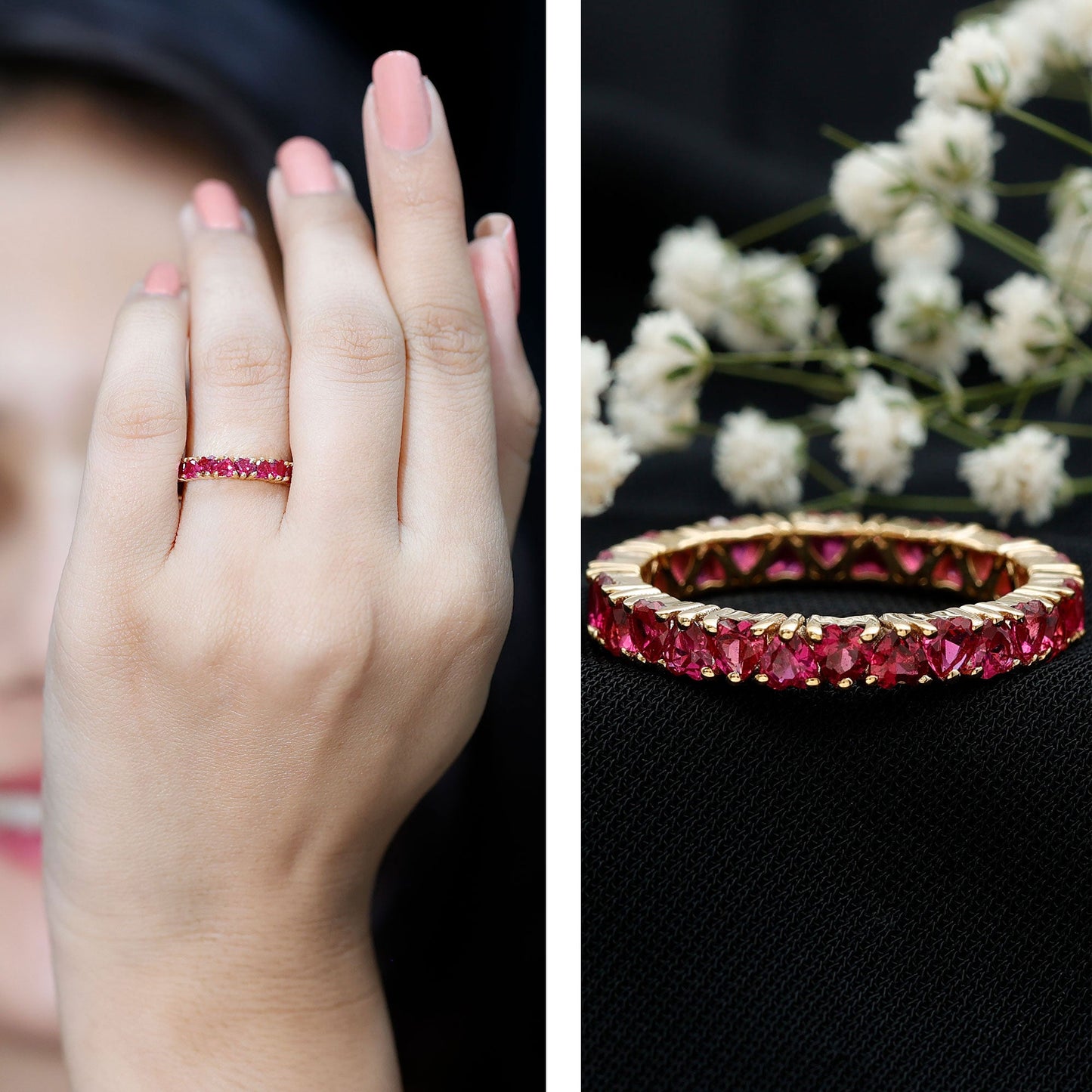 3 Carat Lab Created Ruby Heart Eternity Band Ring