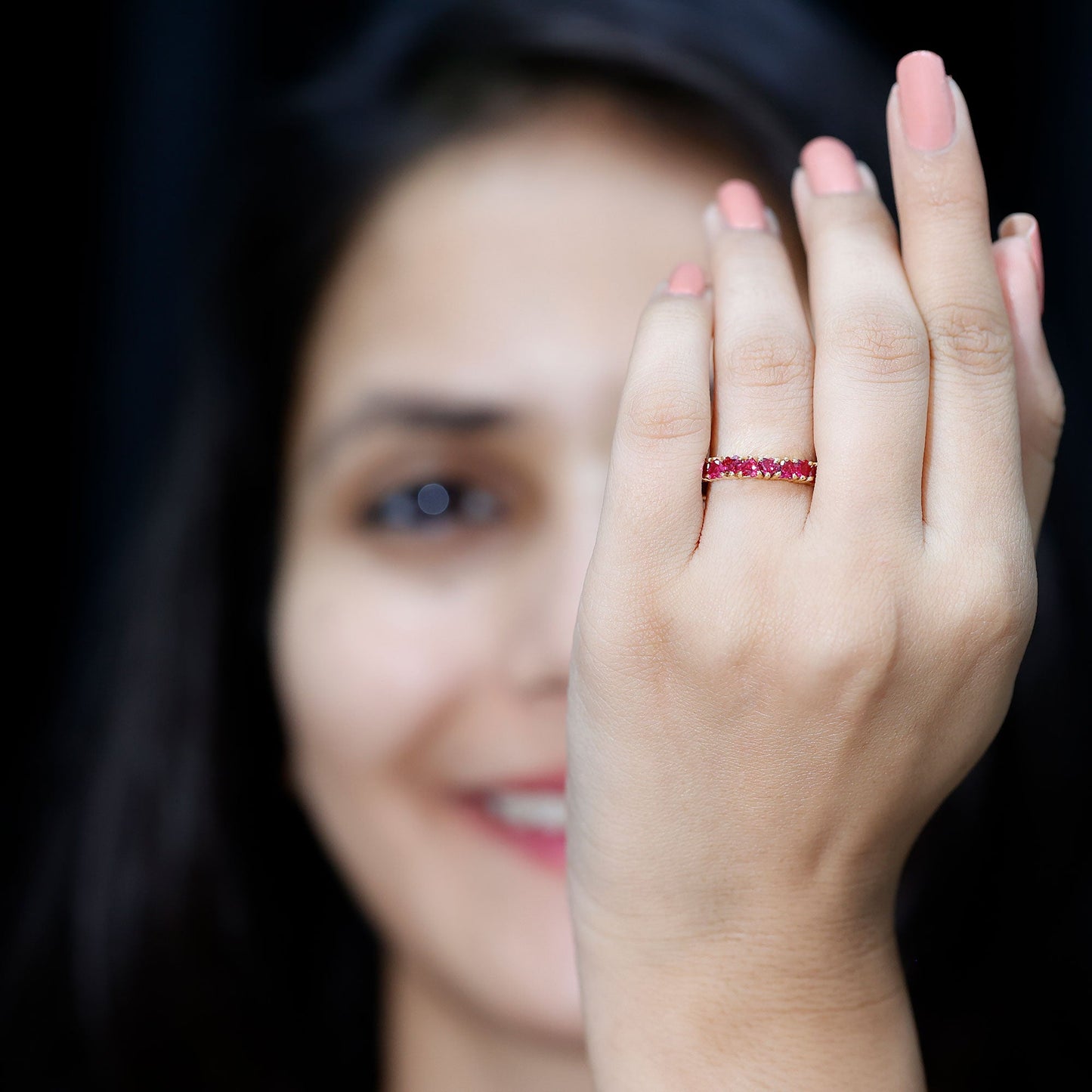 3 Carat Lab Created Ruby Heart Eternity Band Ring