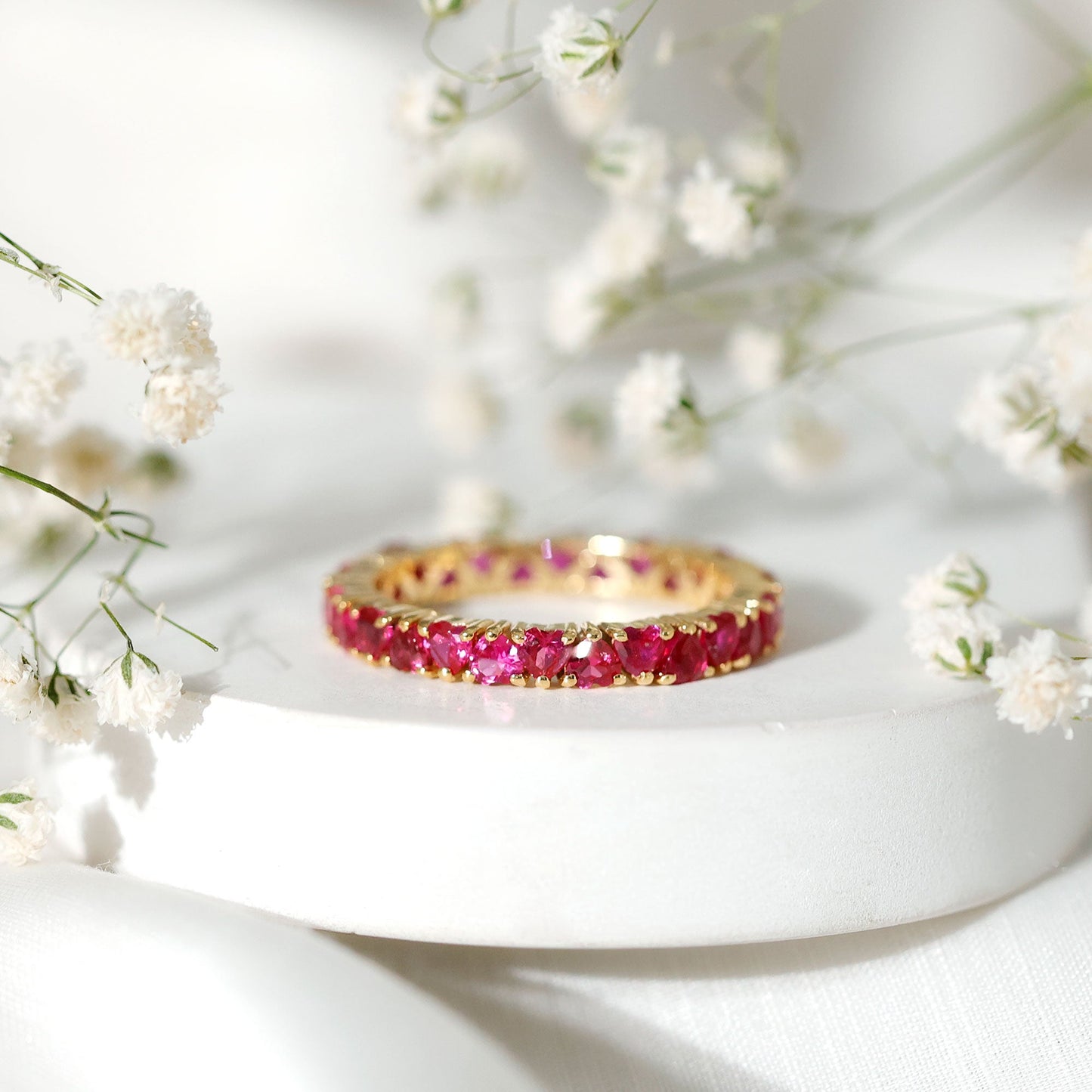 3 Carat Lab Created Ruby Heart Eternity Band Ring