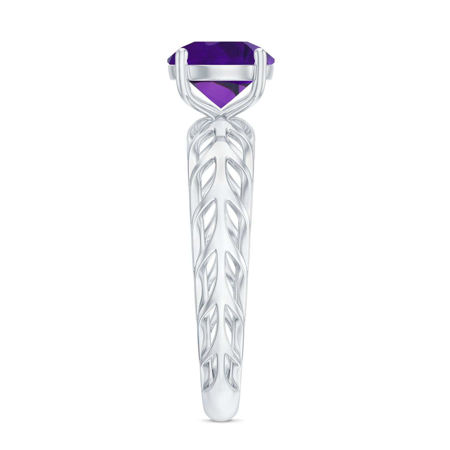 1.2 Carat Round Amethyst Solitaire Engagement Ring with Filigree Details