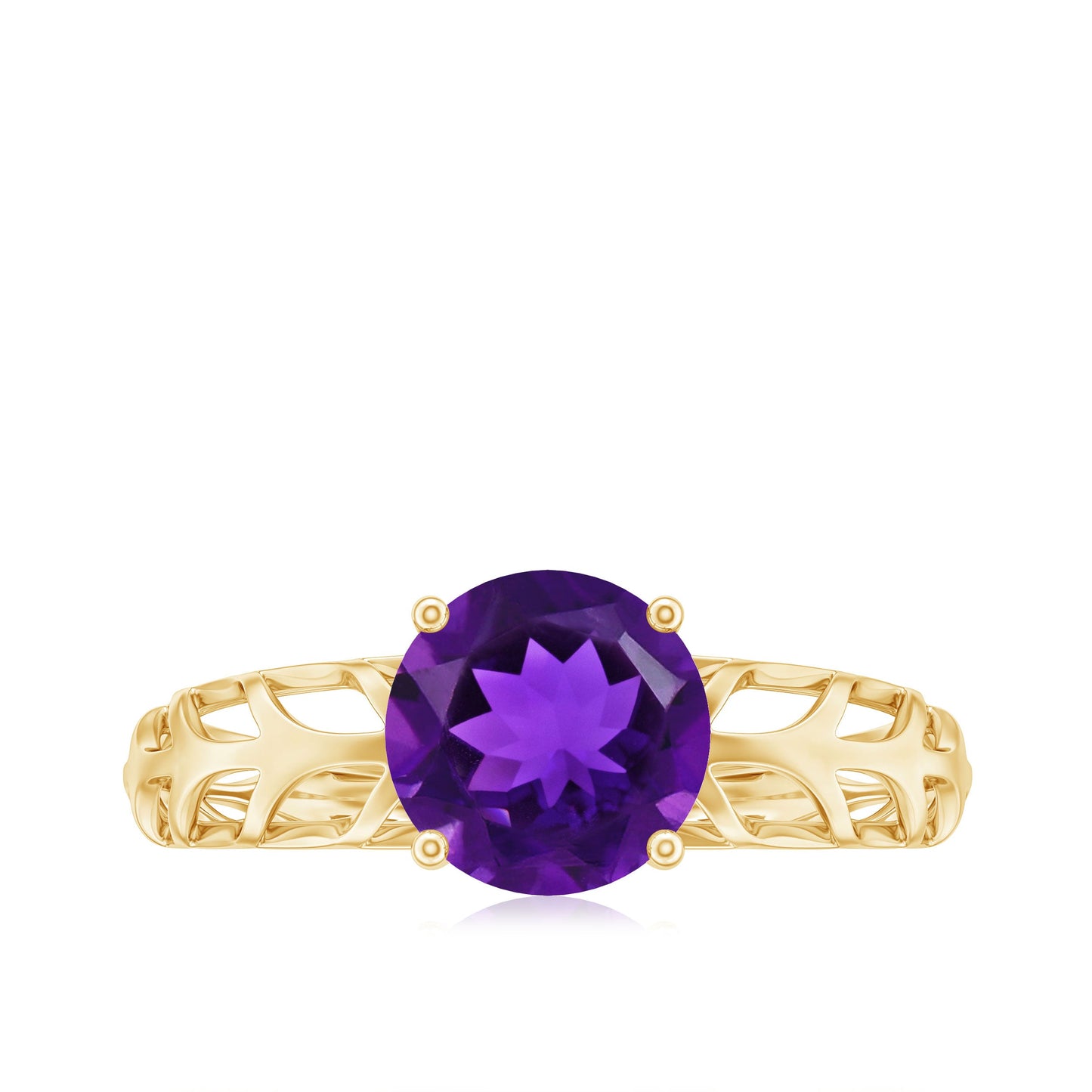 1.2 Carat Round Amethyst Solitaire Engagement Ring with Filigree Details