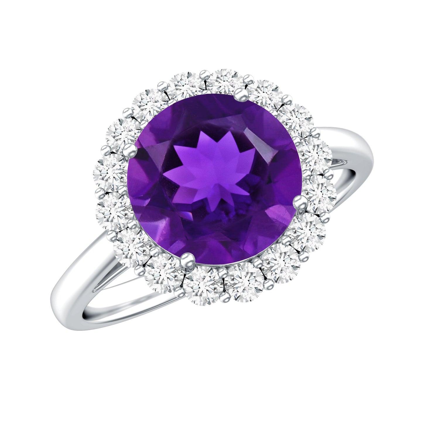 2.25 CT Amethyst Engagement Ring with Moissanite Halo