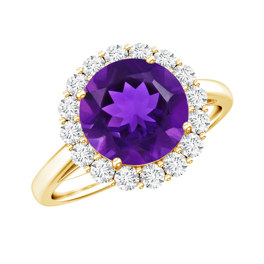2.25 CT Amethyst Engagement Ring with Moissanite Halo