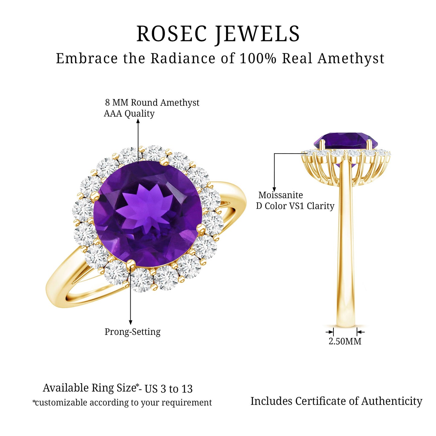 2.25 CT Amethyst Engagement Ring with Moissanite Halo