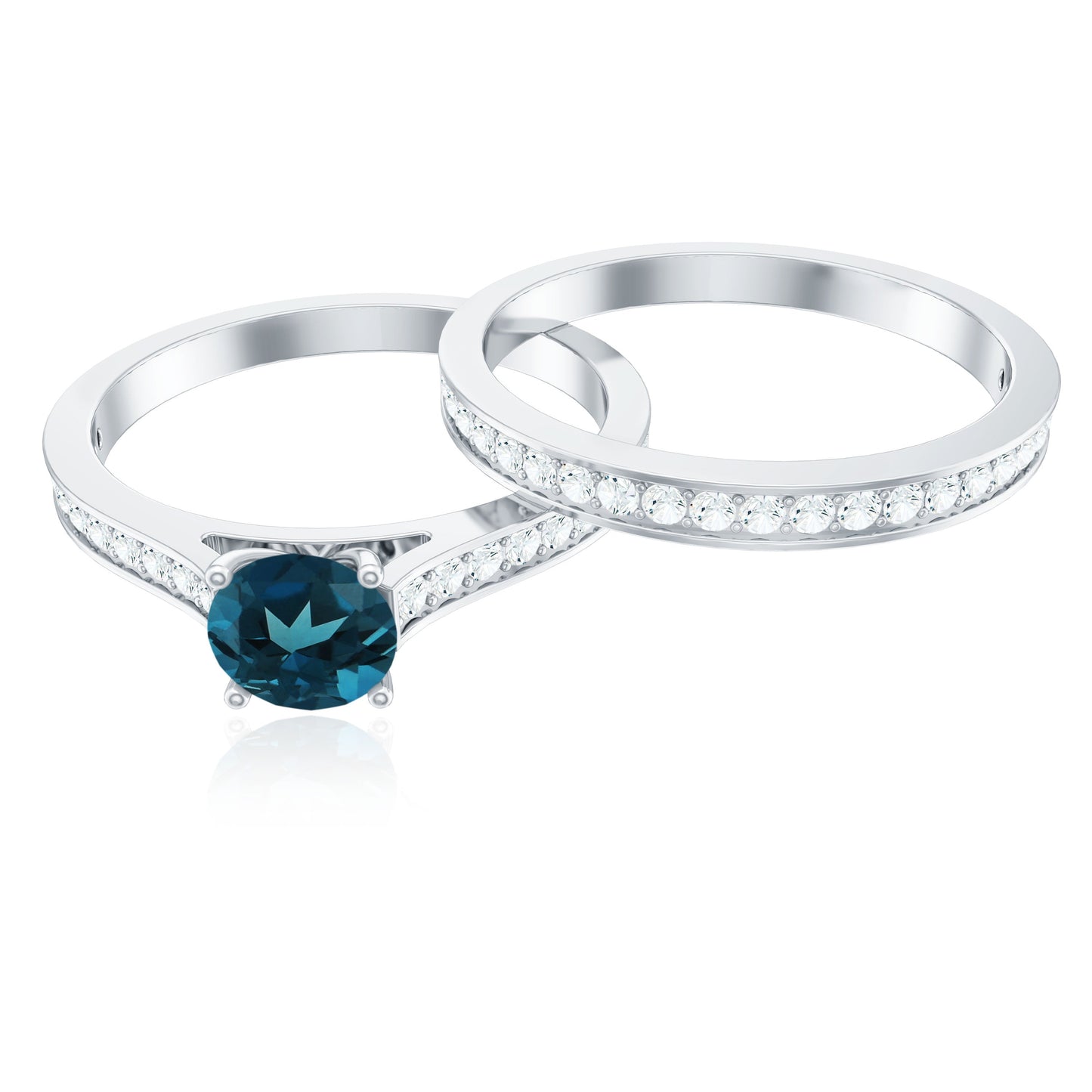 5mm London Blue Topaz Classic Engagement Ring with Diamond Wedding band