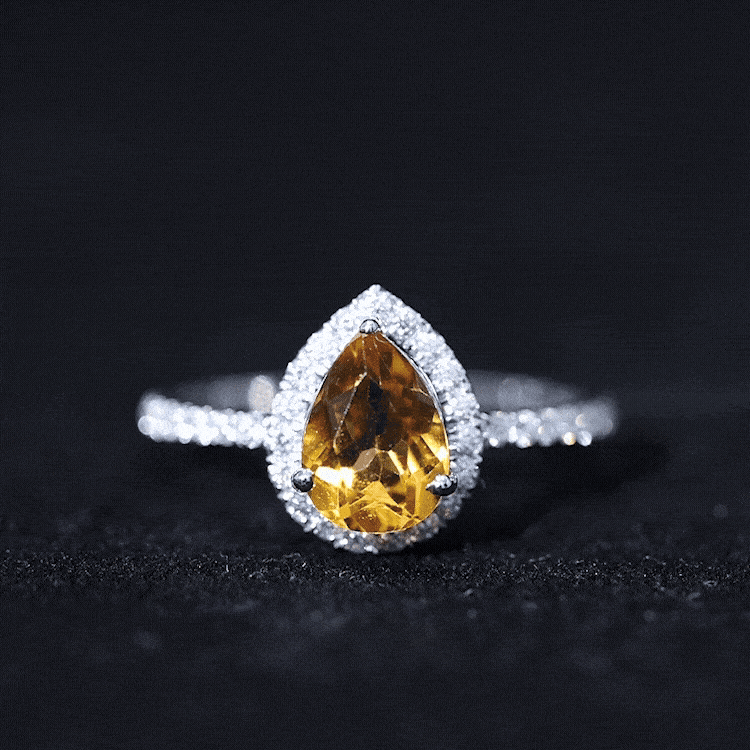 Natural 6X8mm Pear Shape Citrine Engagement Ring with Diamond Halo