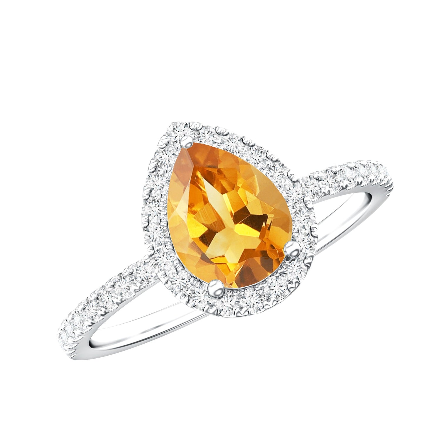 Natural 6X8mm Pear Shape Citrine Engagement Ring with Diamond Halo
