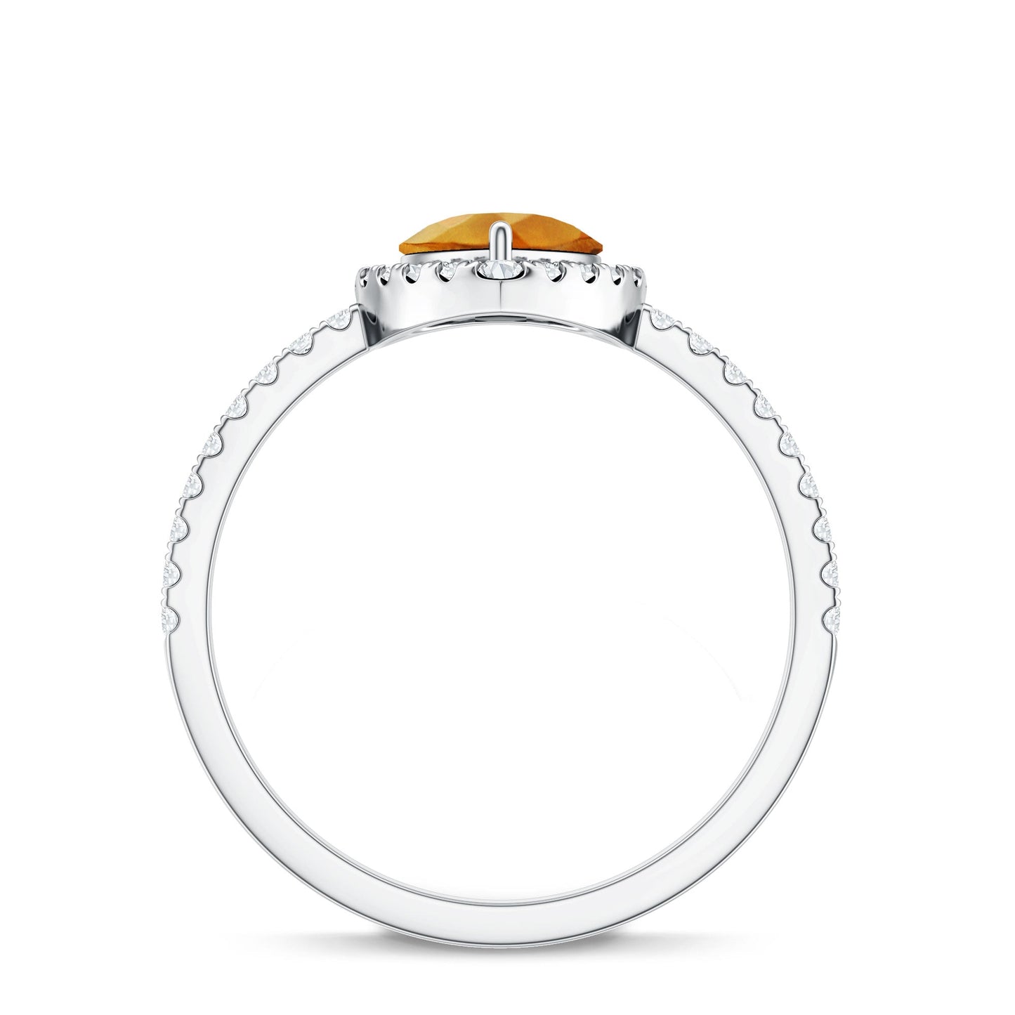 Natural 6X8mm Pear Shape Citrine Engagement Ring with Diamond Halo