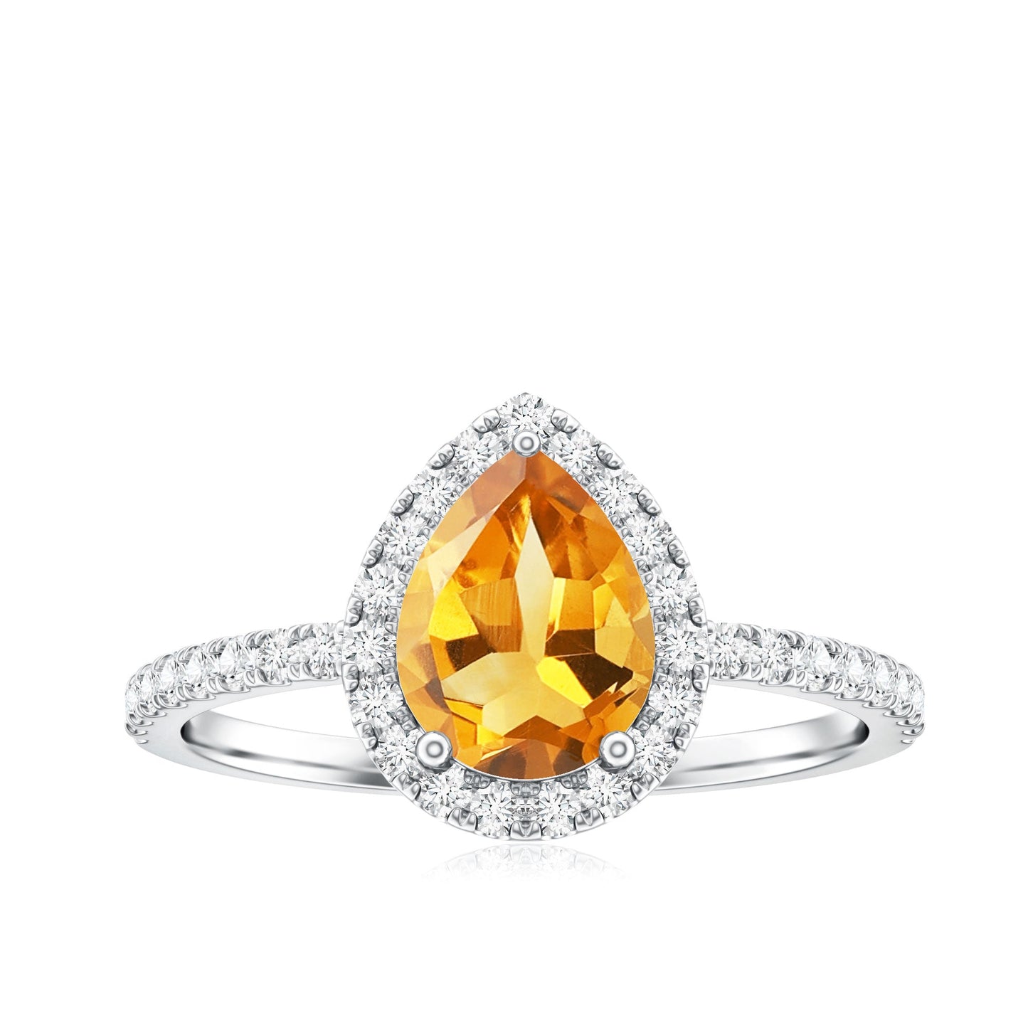Natural 6X8mm Pear Shape Citrine Engagement Ring with Diamond Halo