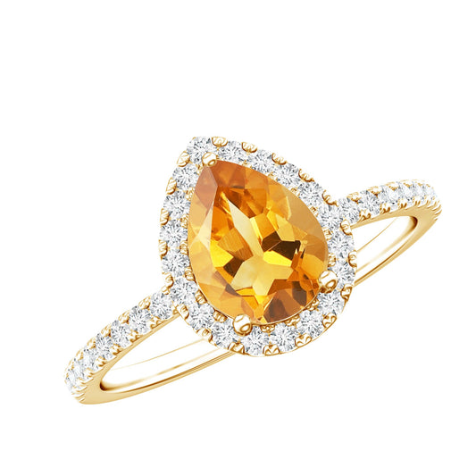 Natural 6X8mm Pear Shape Citrine Engagement Ring with Diamond Halo