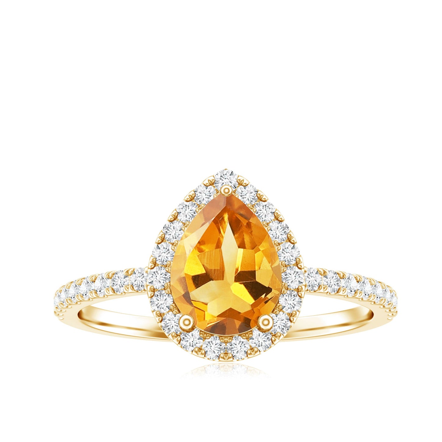 Natural 6X8mm Pear Shape Citrine Engagement Ring with Diamond Halo