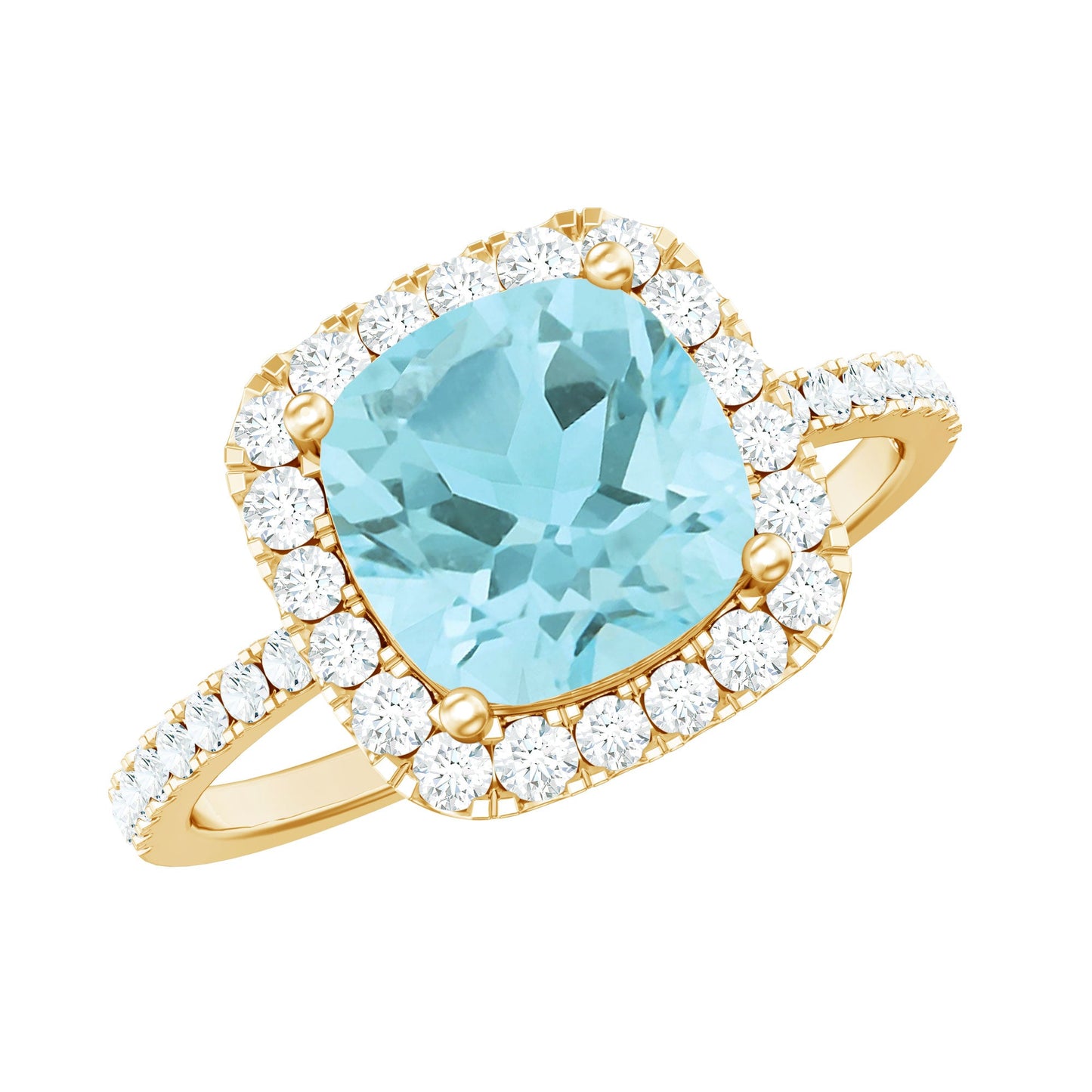 2 Carat Cushion Cut Sky Blue Topaz and Diamond Engagement Ring