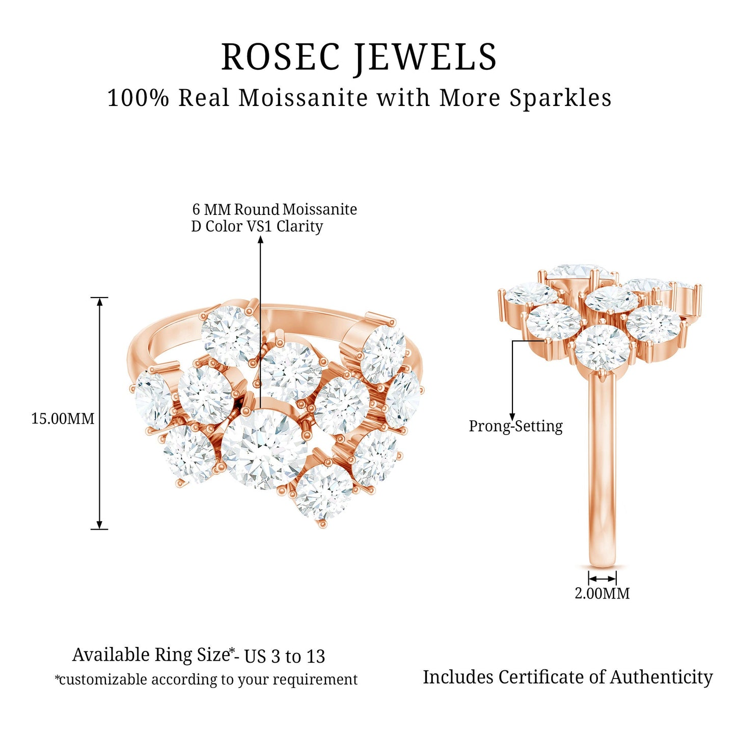 Round Cut Moissanite Statement Ring for Women
