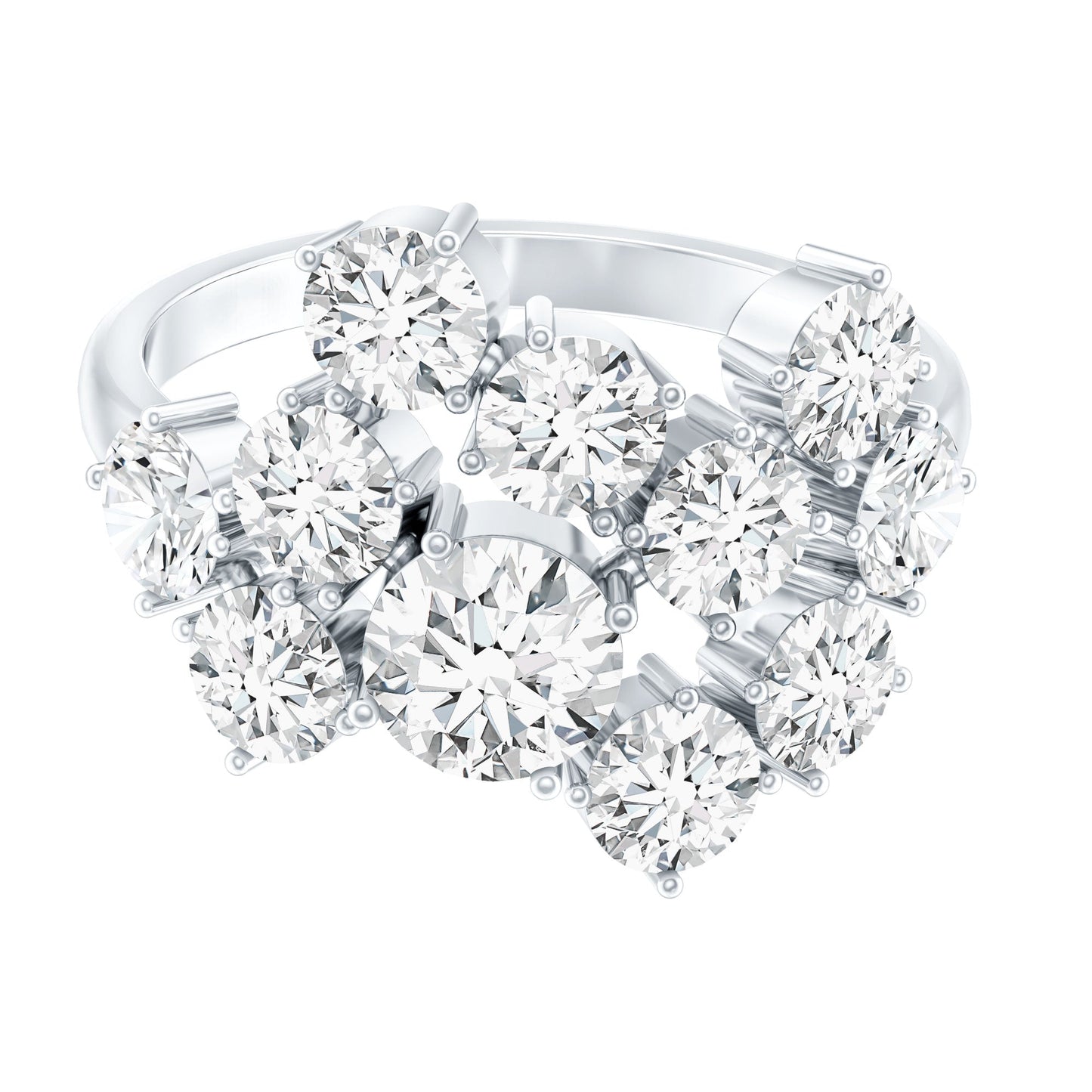 Certified Moissanite Cluster Statement Ring in Silver