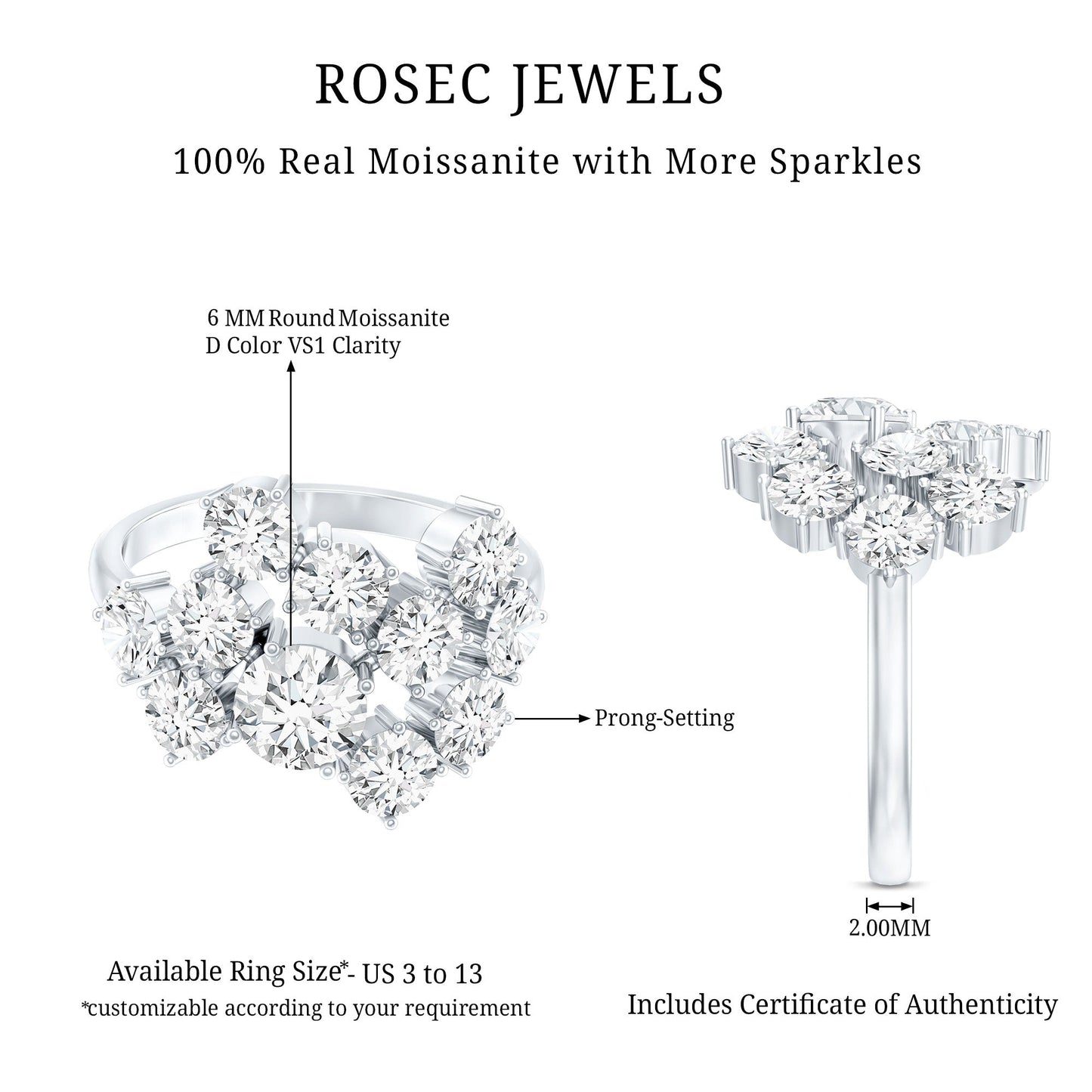 Round Cut Moissanite Statement Ring for Women