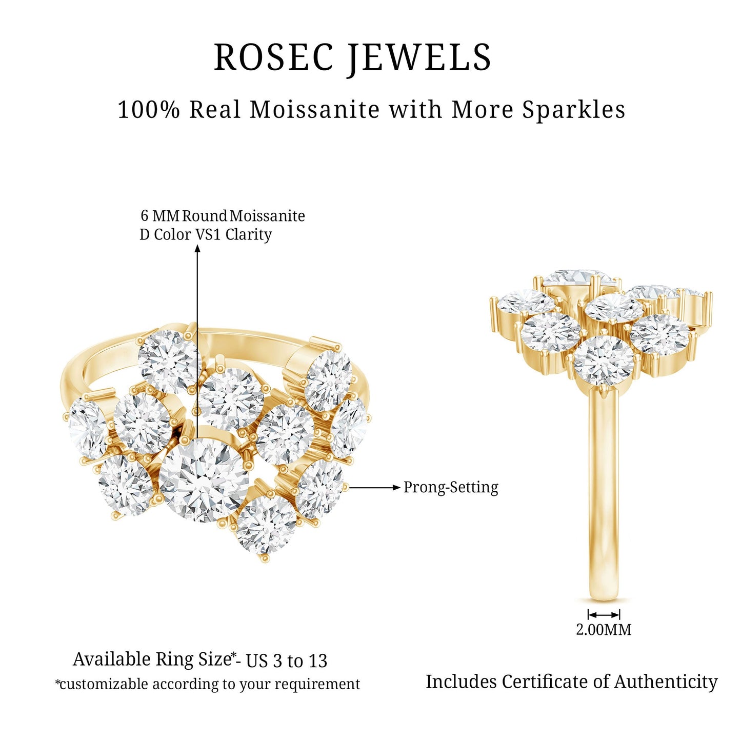 Round Cut Moissanite Statement Ring for Women