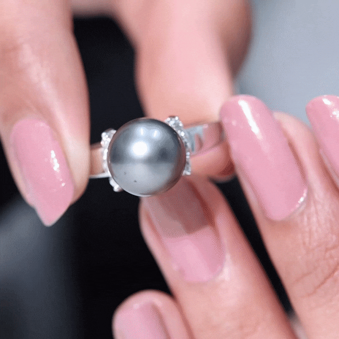 7.50 Carat Real Tahitian Black Pearl Solitaire Engagement Ring
