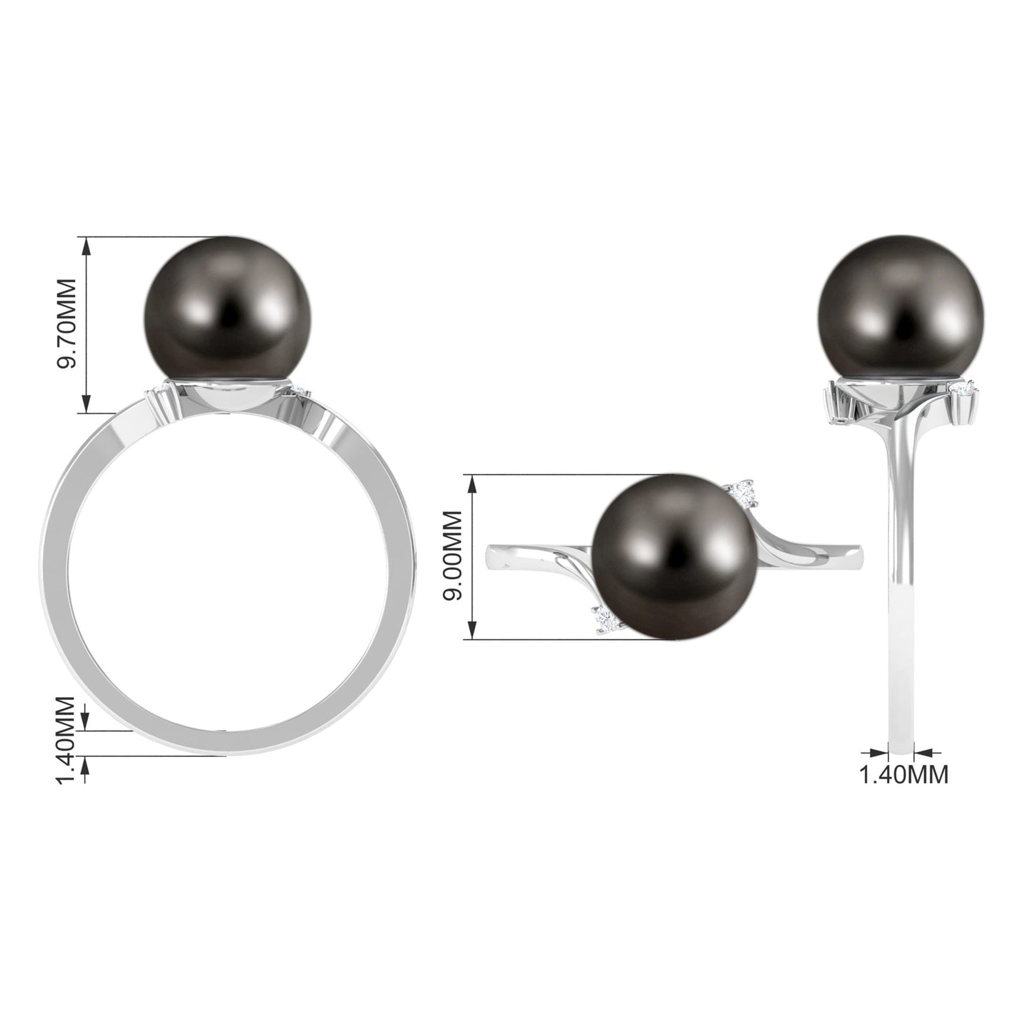 7.5 Carat Solitaire Tahitian Pearl Bypass Engagement Ring with Diamond