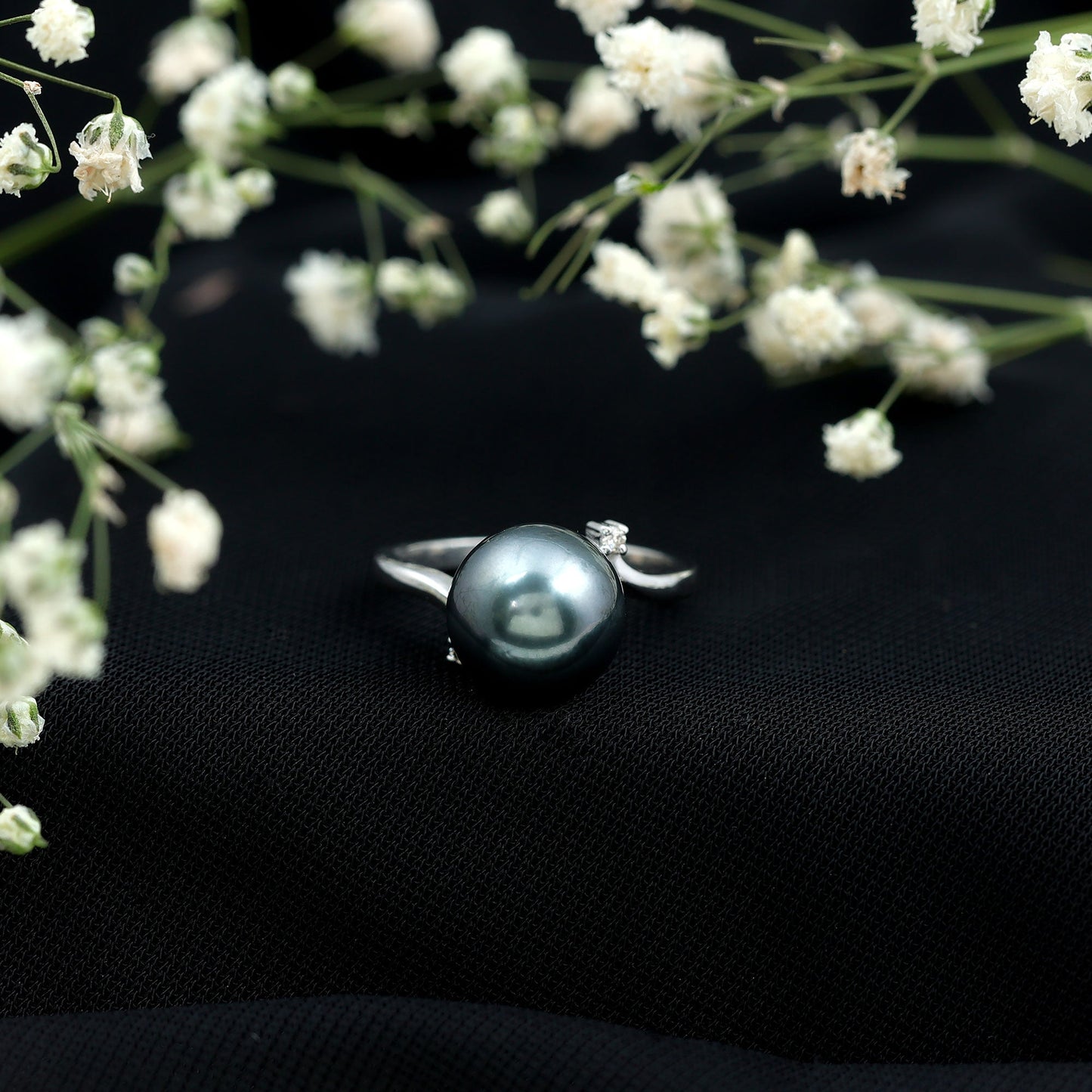 7.5 Carat Solitaire Tahitian Pearl Bypass Engagement Ring with Diamond