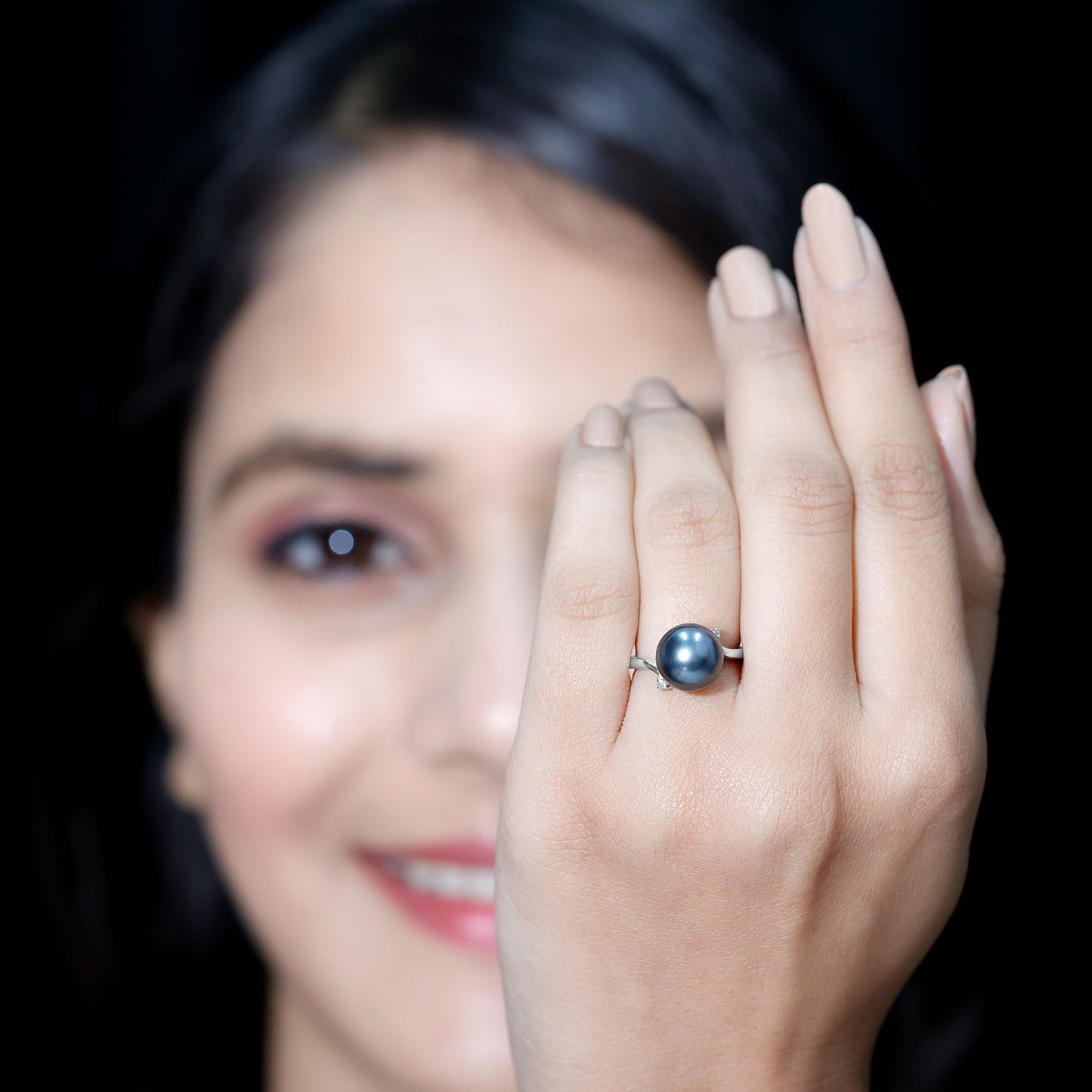 7.5 Carat Solitaire Tahitian Pearl Bypass Engagement Ring with Diamond
