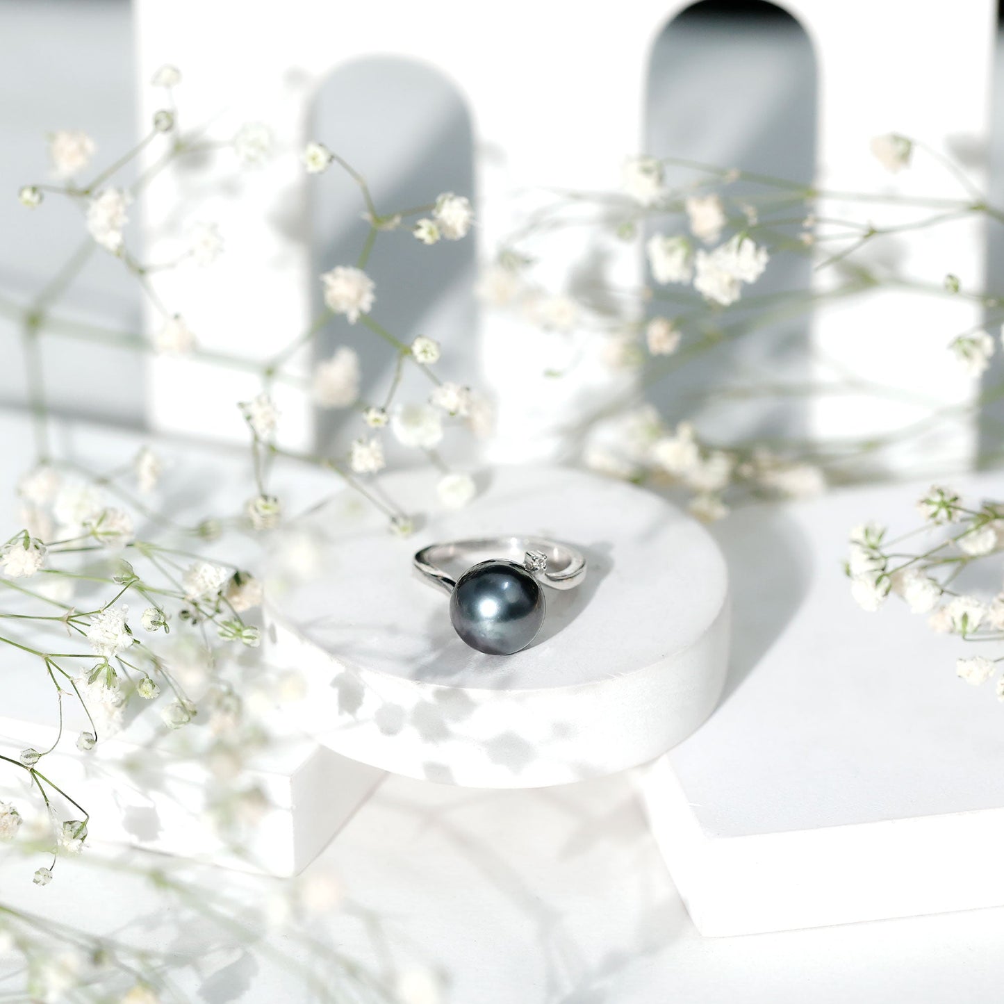 7.5 Carat Solitaire Tahitian Pearl Bypass Engagement Ring with Diamond