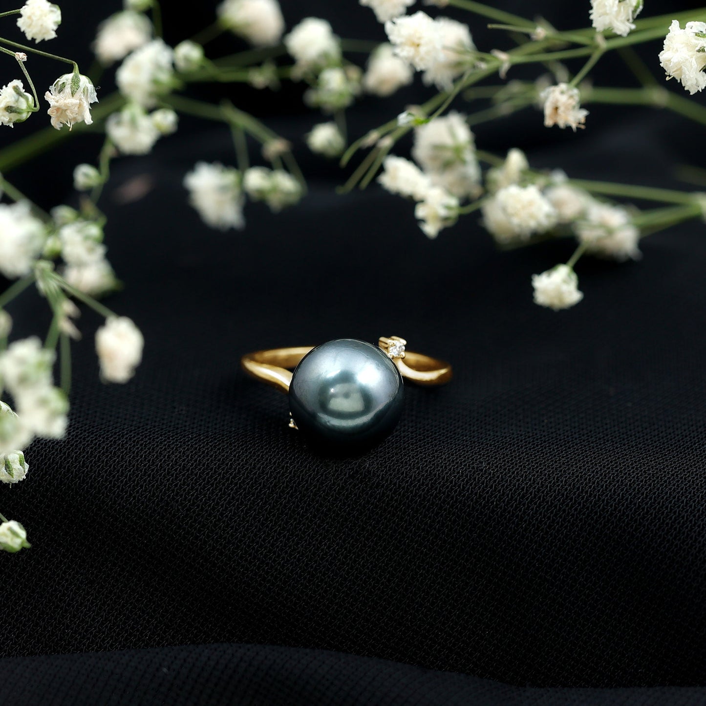 7.5 Carat Solitaire Tahitian Pearl Bypass Engagement Ring with Diamond