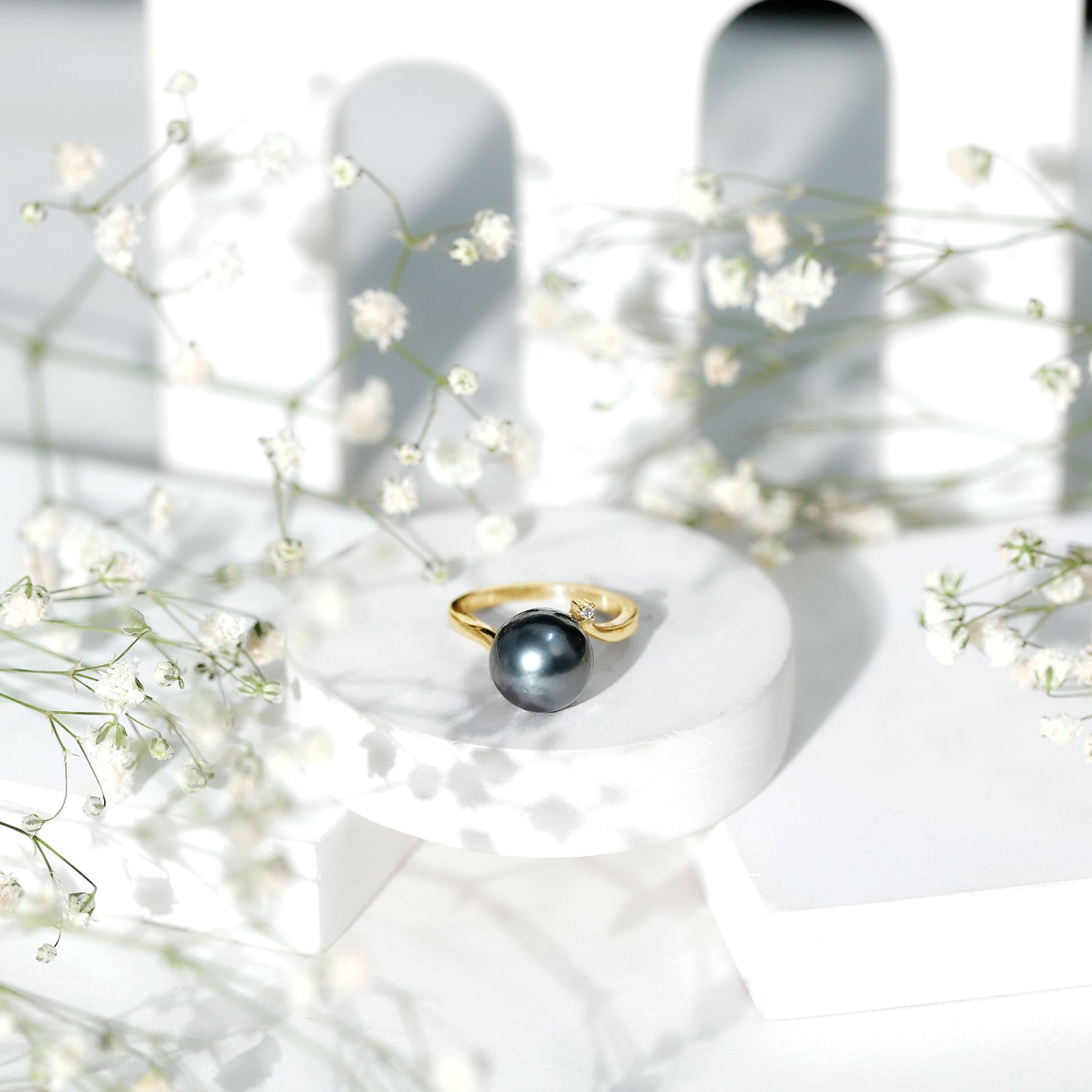 7.5 Carat Solitaire Tahitian Pearl Bypass Engagement Ring with Diamond