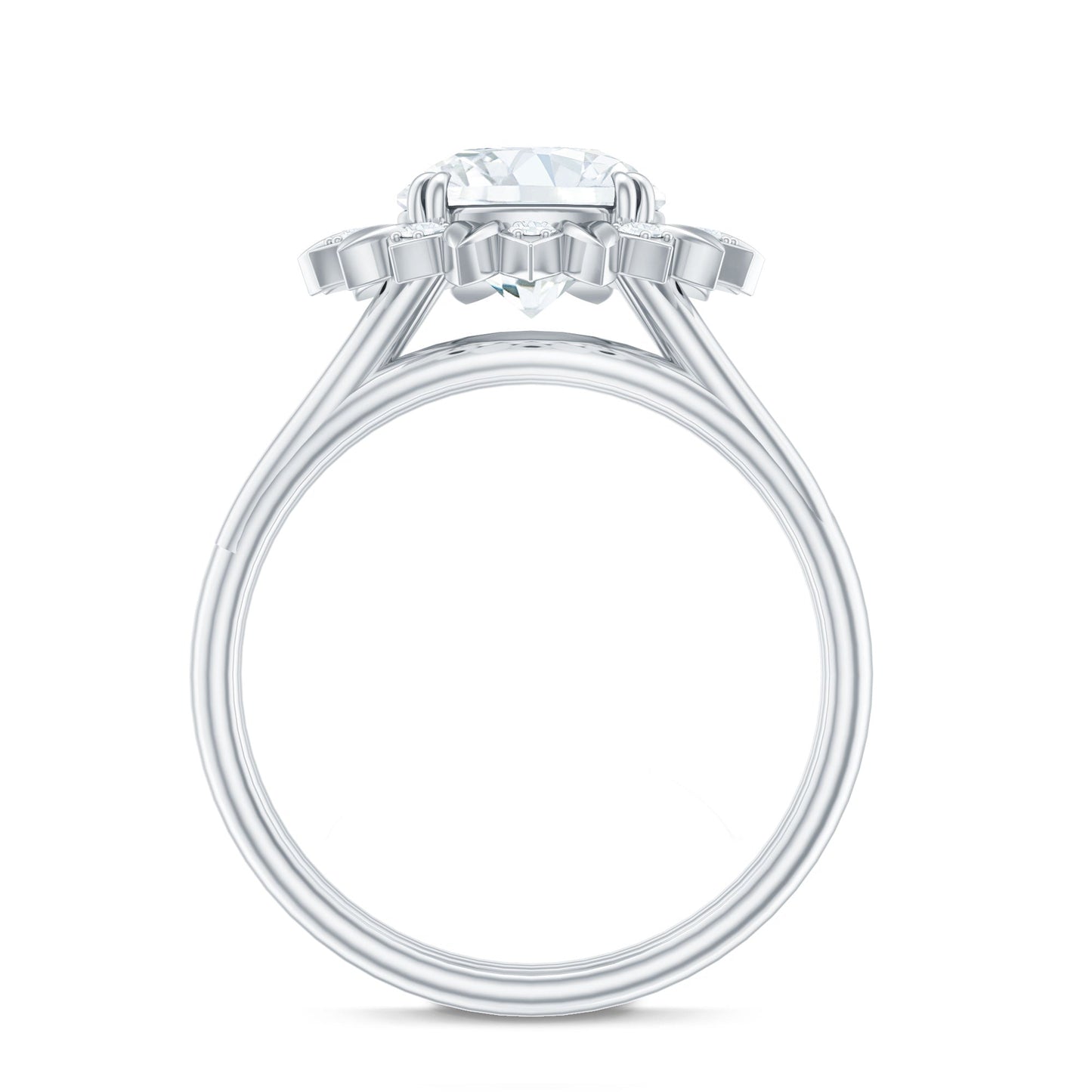 Round Cut Solitaire Zircon Gold Flower Engagement Ring in Split Shank