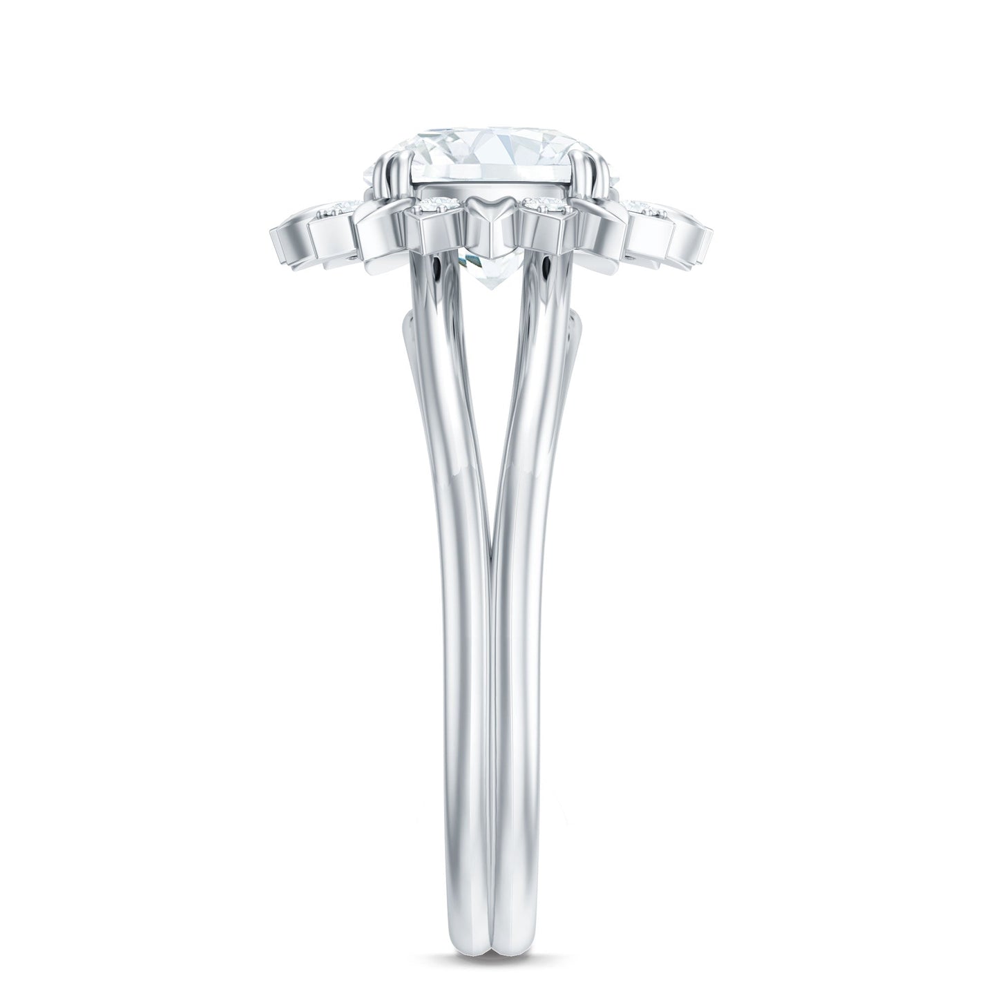 Round Cut Solitaire Zircon Gold Flower Engagement Ring in Split Shank