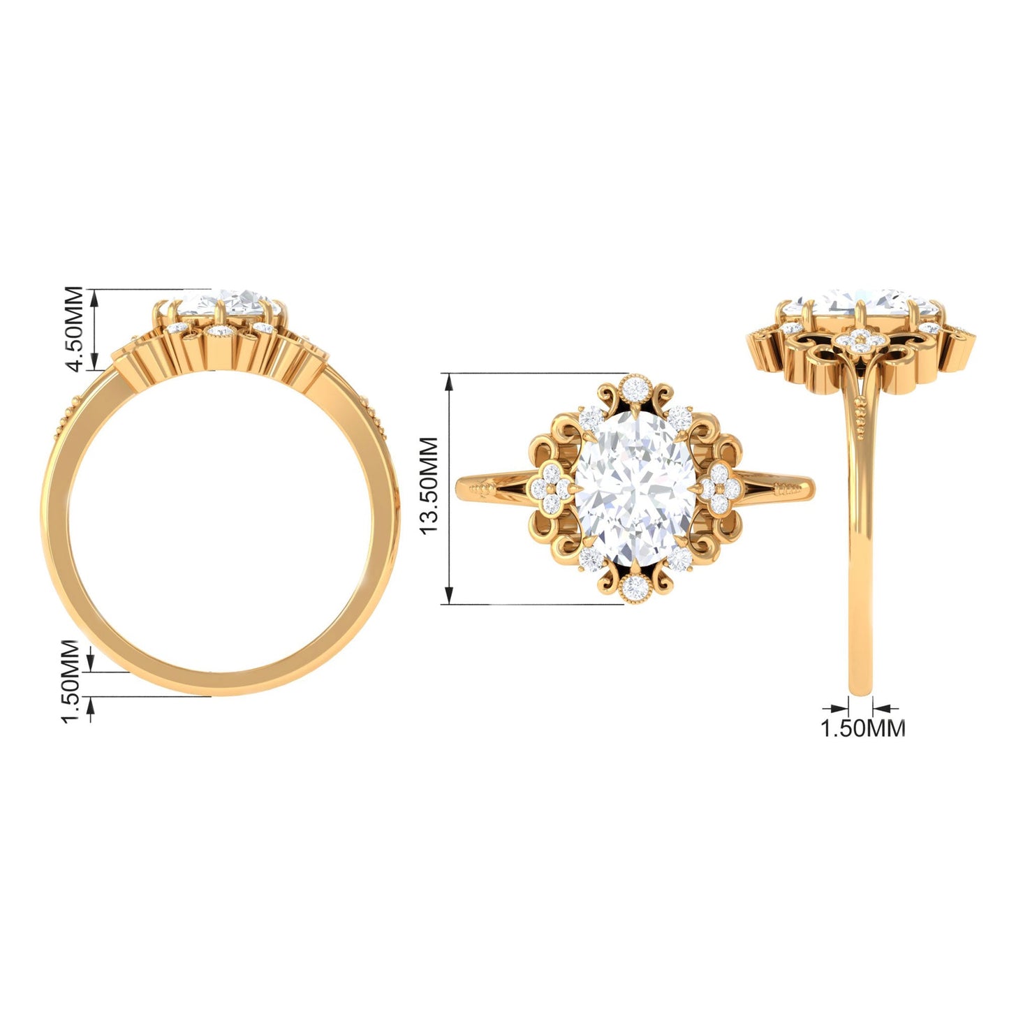 7X9mm Oval Cut Certified Moissanite Vintage Statement Ring