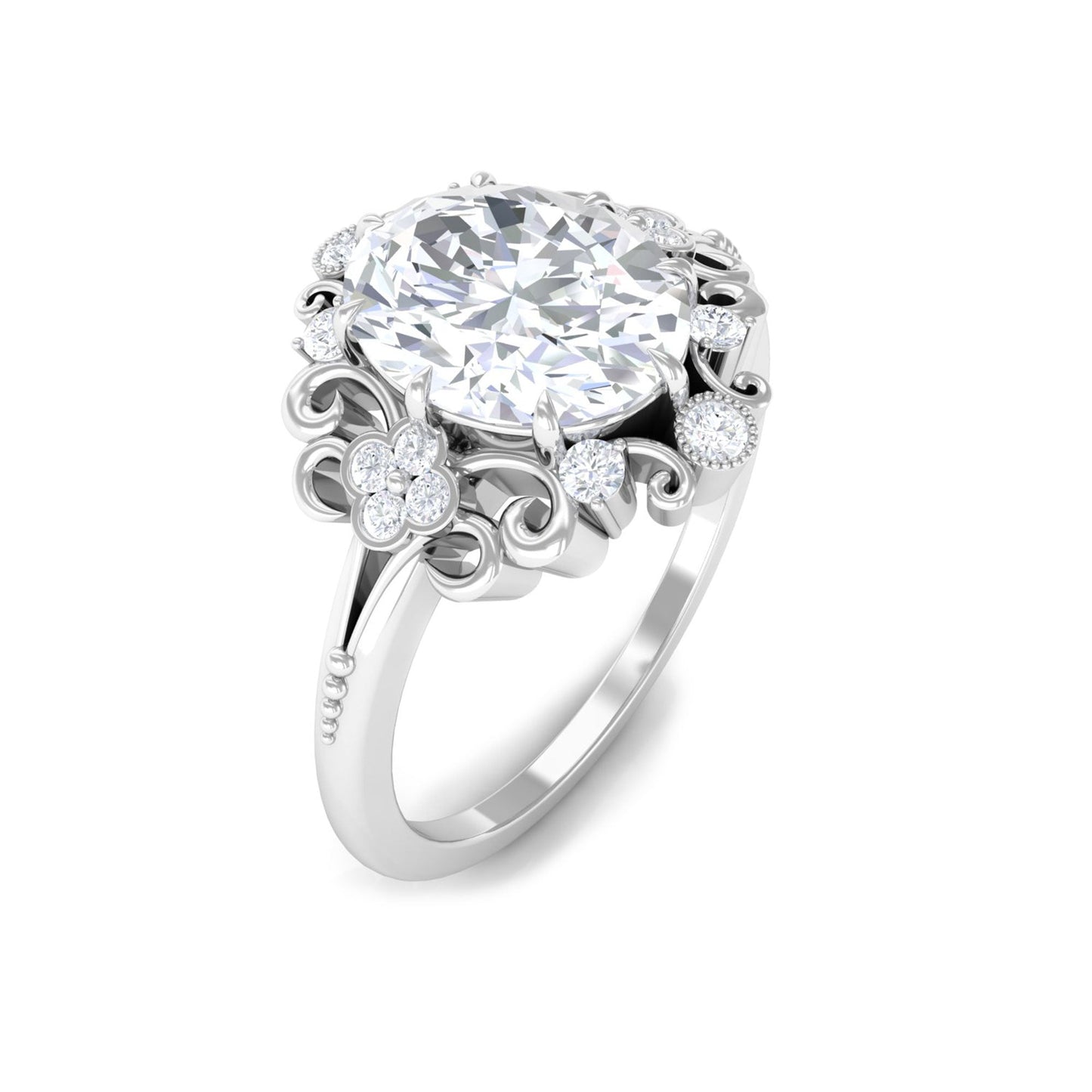 7X9mm Oval Cut Certified Moissanite Vintage Statement Ring