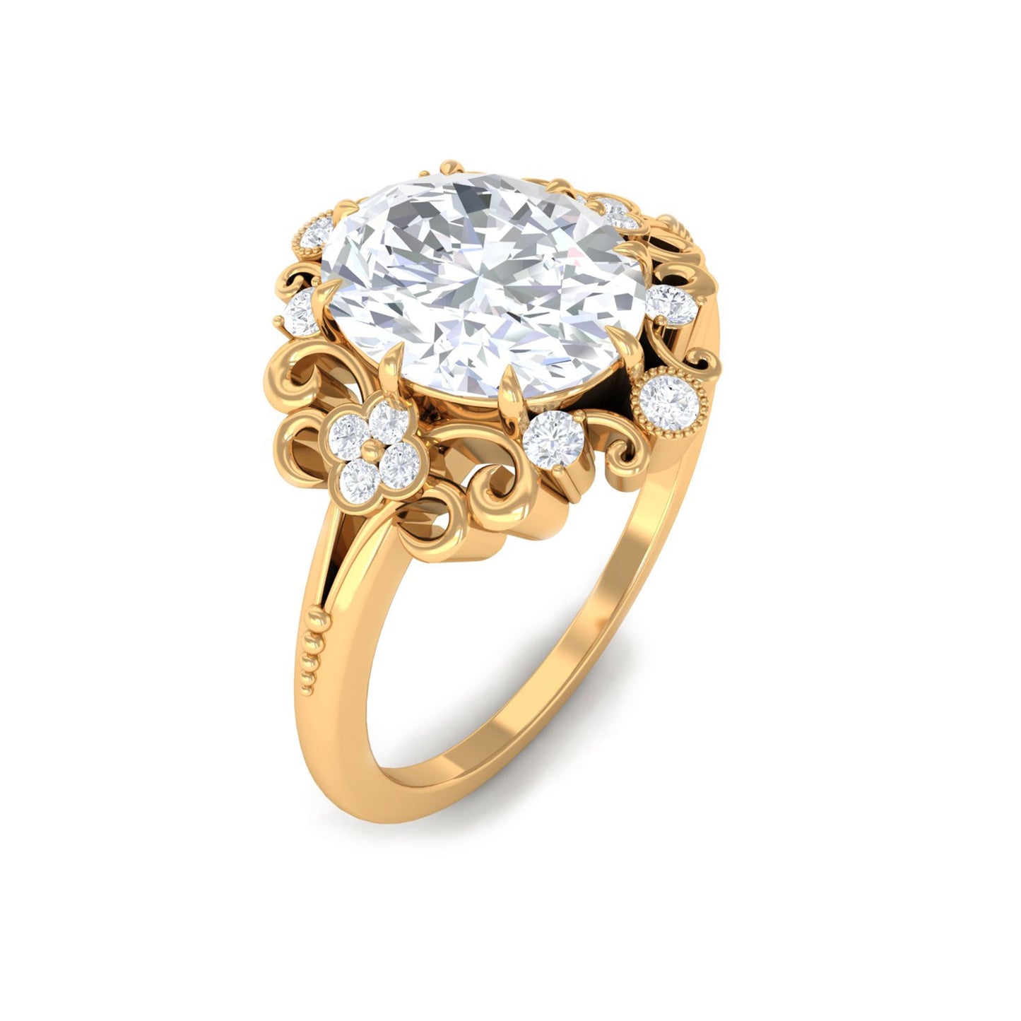 7X9mm Oval Cut Certified Moissanite Vintage Statement Ring