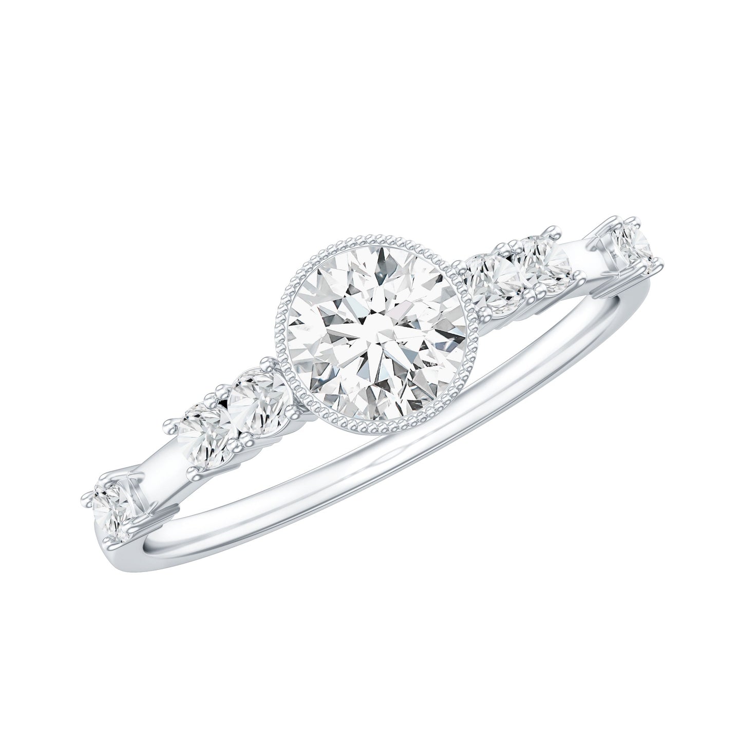 5mm Round Certified Moissanite Solitaire Engagement Ring in Bezel Setting